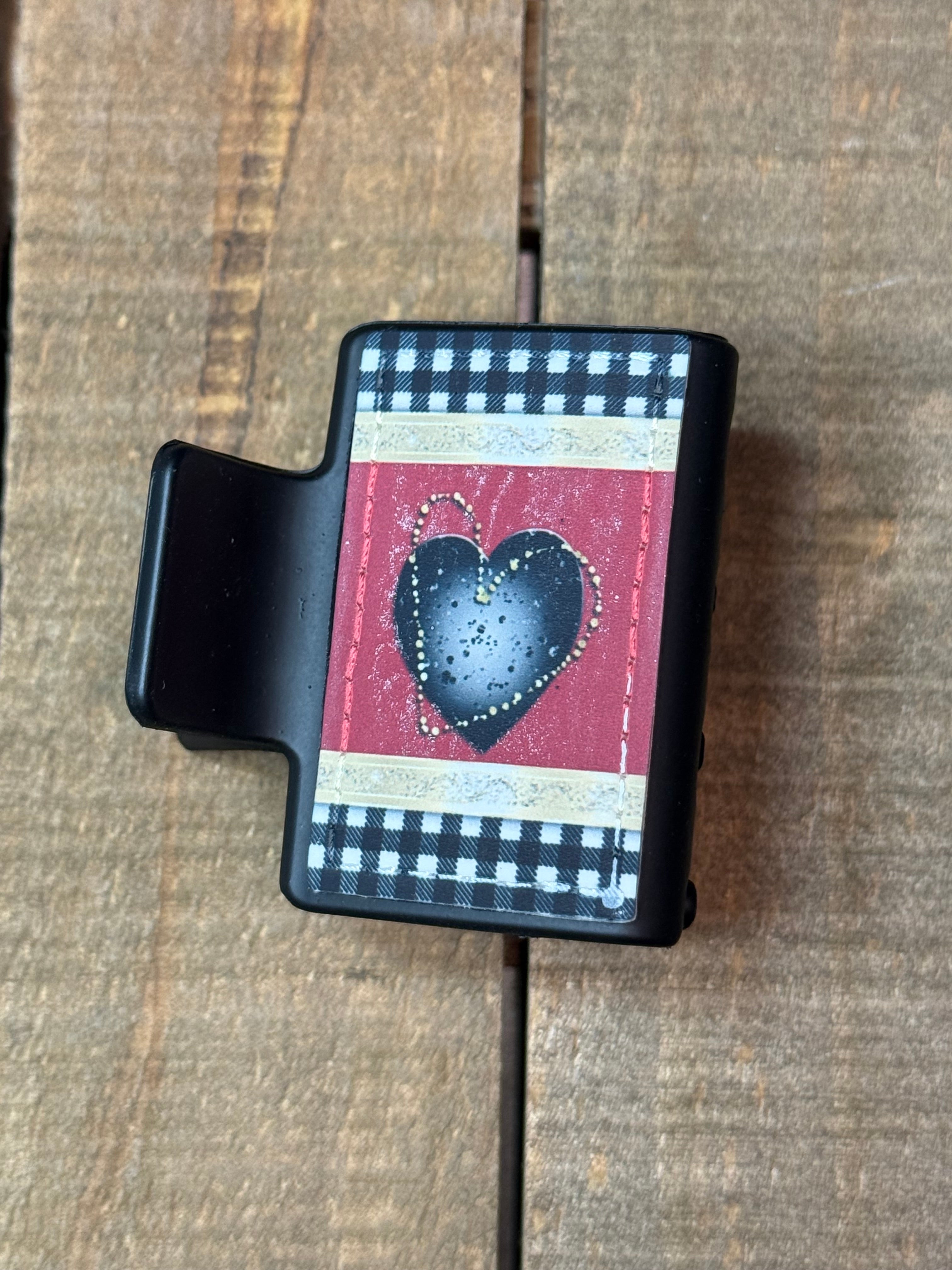 Valentine Plaid Heart Hair Claw Clip – Black Heart Hair Accessory