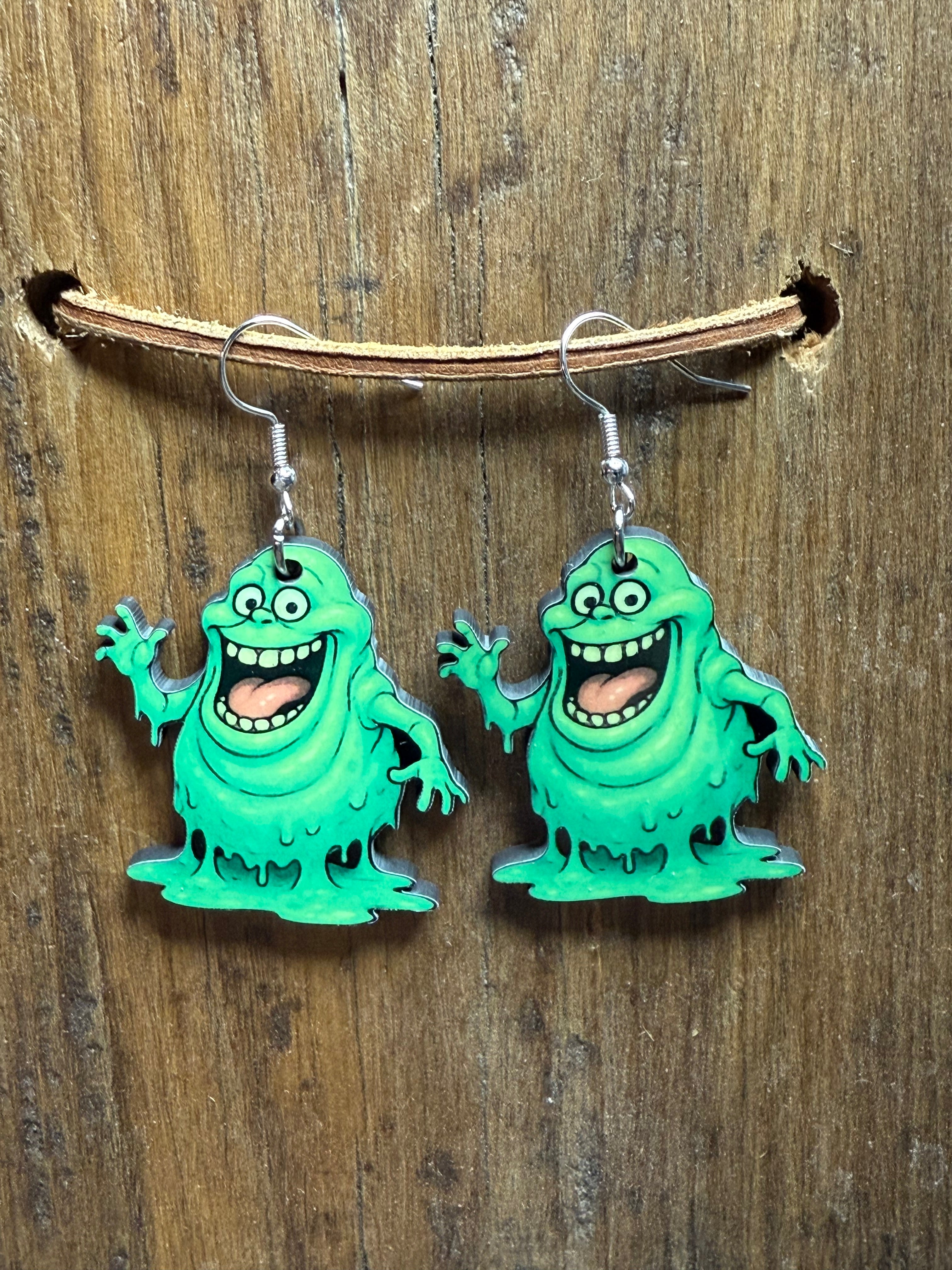 Ghostbusters Slime Halloween Wood Earrings