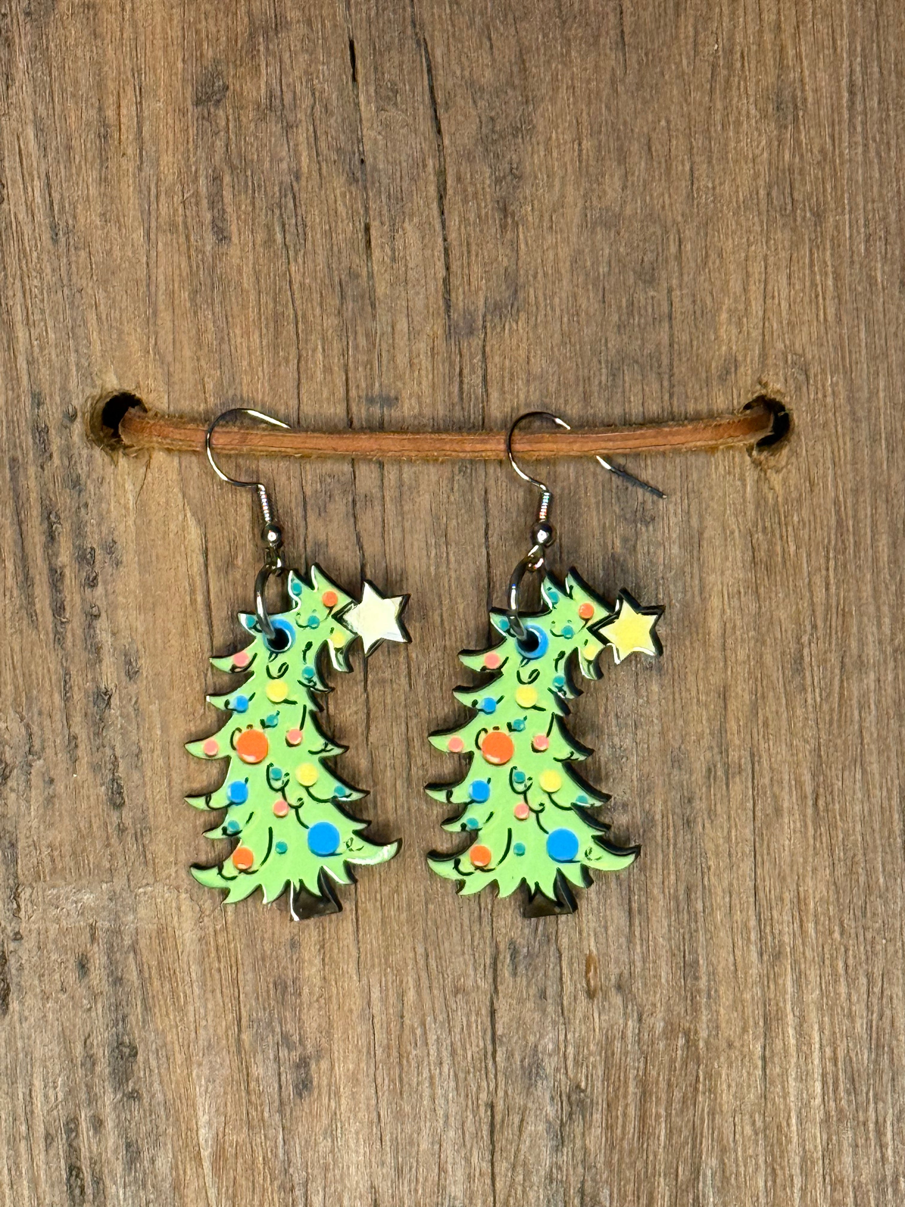 Bendy Christmas Tree Wood Earrings