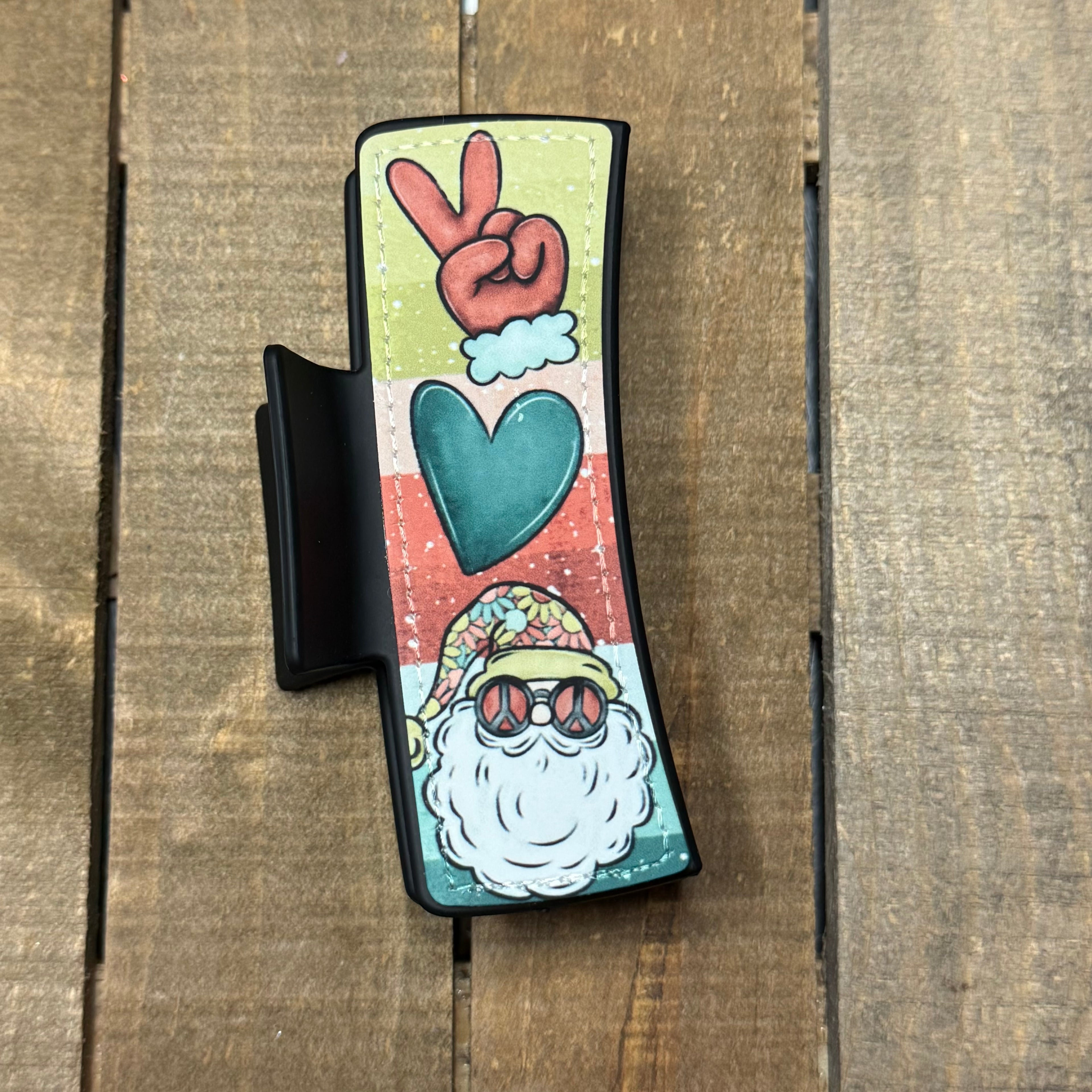 Peace & Love Santa Hair Claw Clip