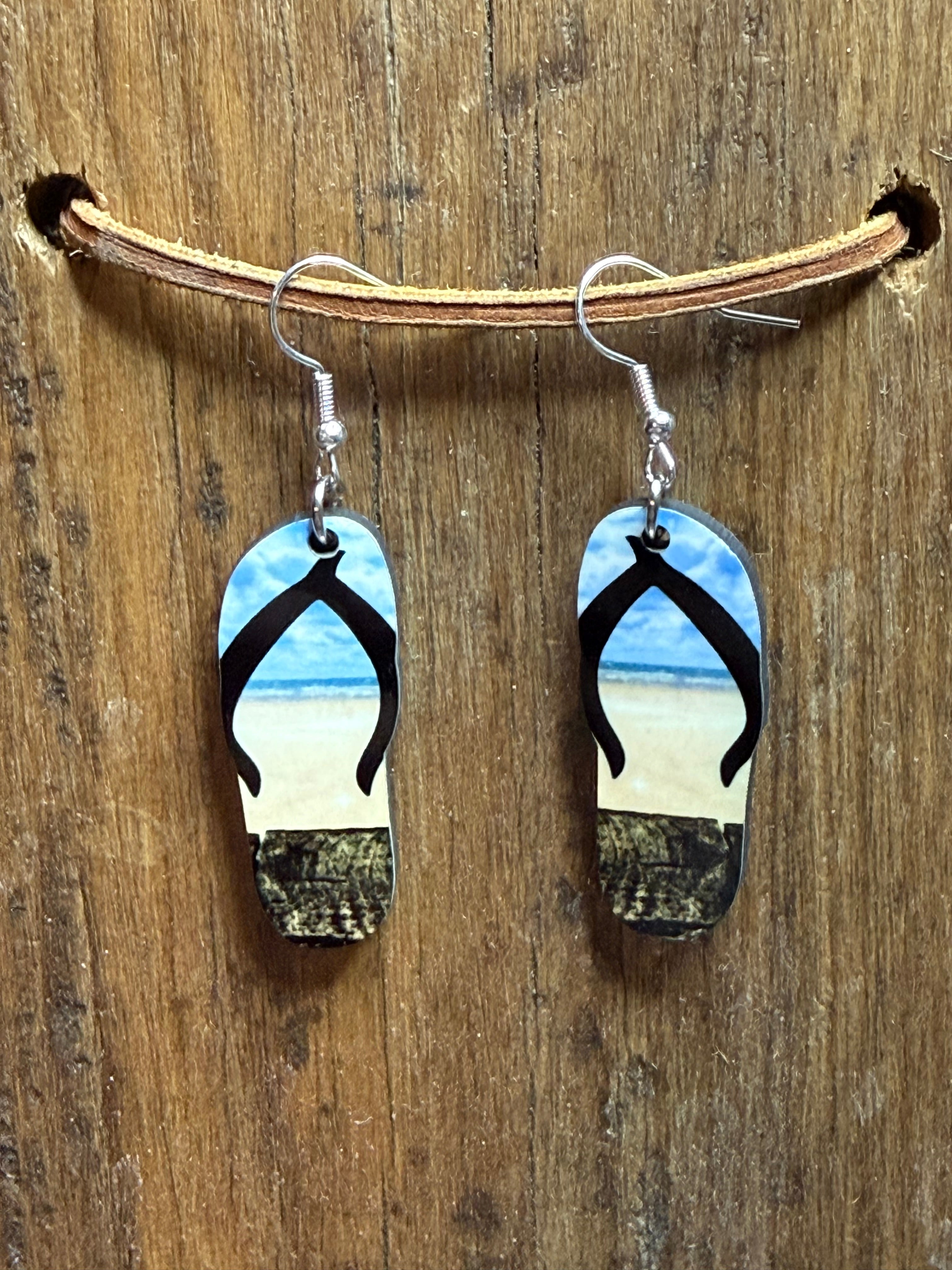 Beach Flip Flop Wood Earrings | Summer Sandal Earrings | Lightweight Earrings with Nickel Free Hooks