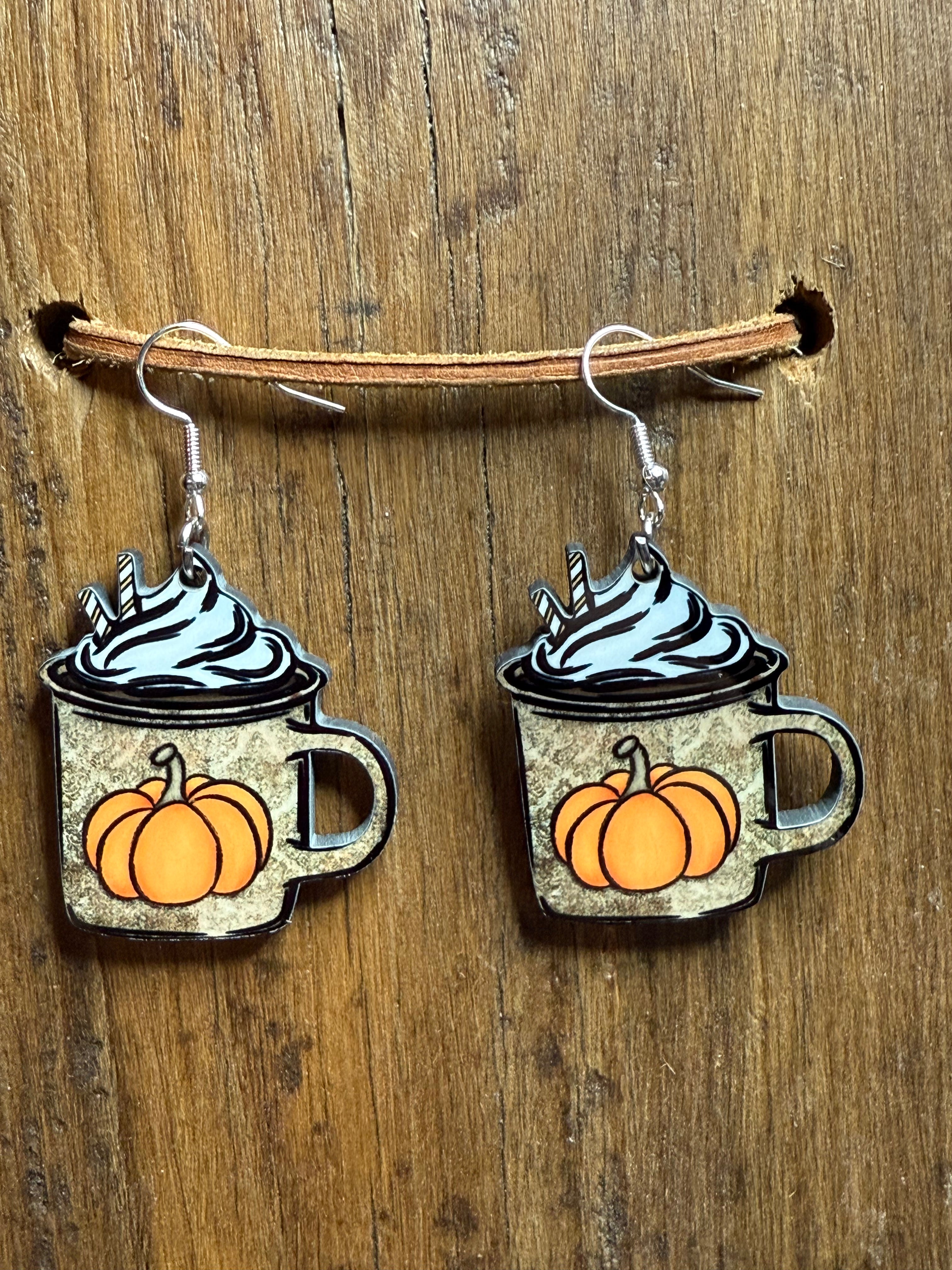 Pumpkin Spice Latte Wood Earrings