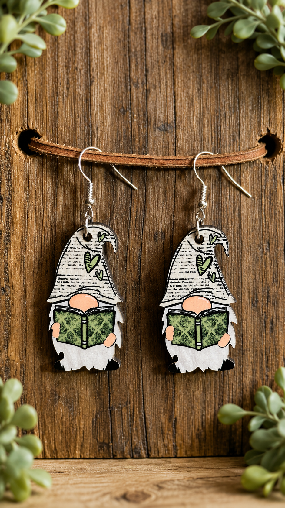 Reading Gnome Wood Dangle Earrings – Book Lover Earrings