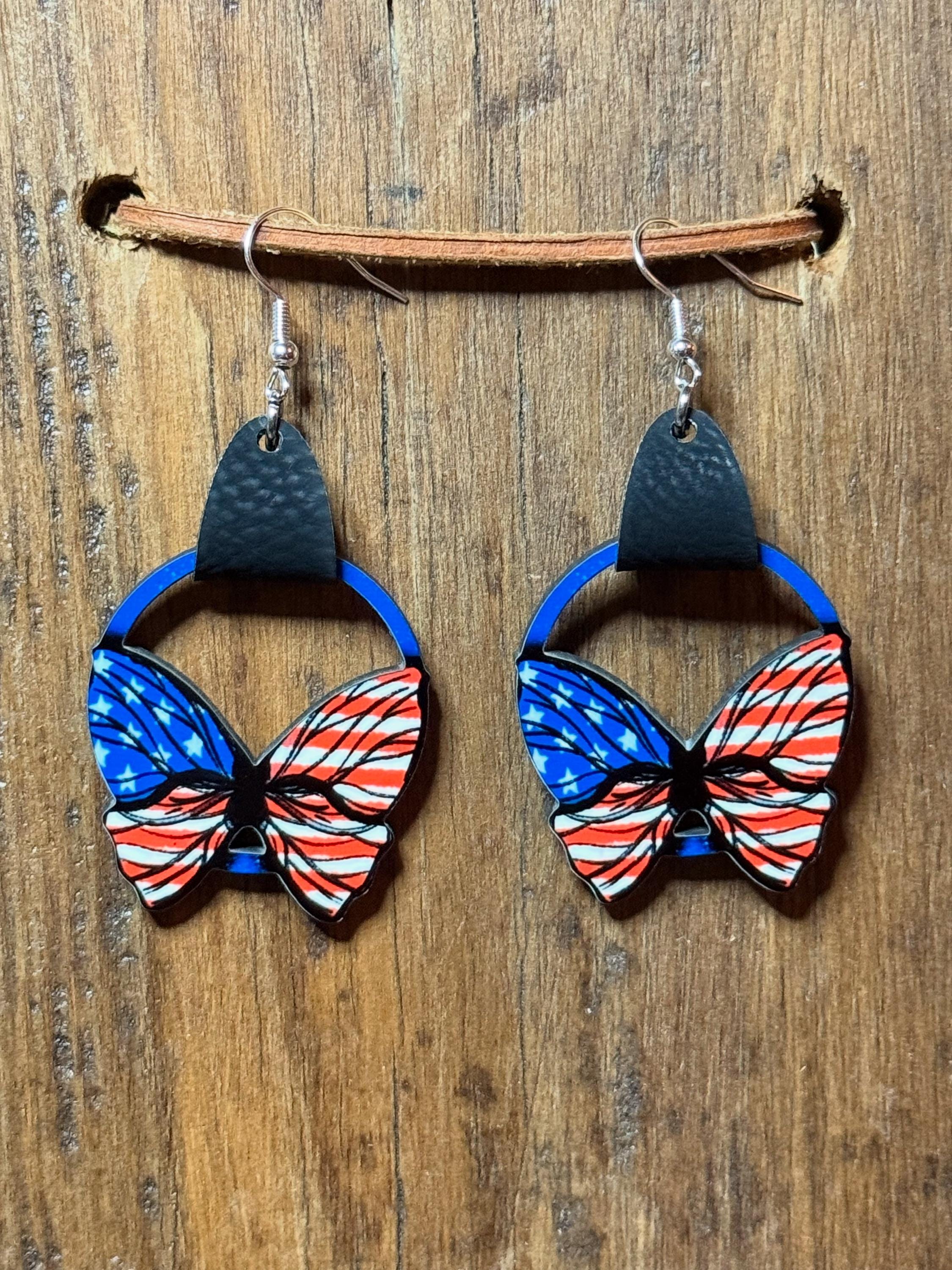 American Flag Butterfly Earrings