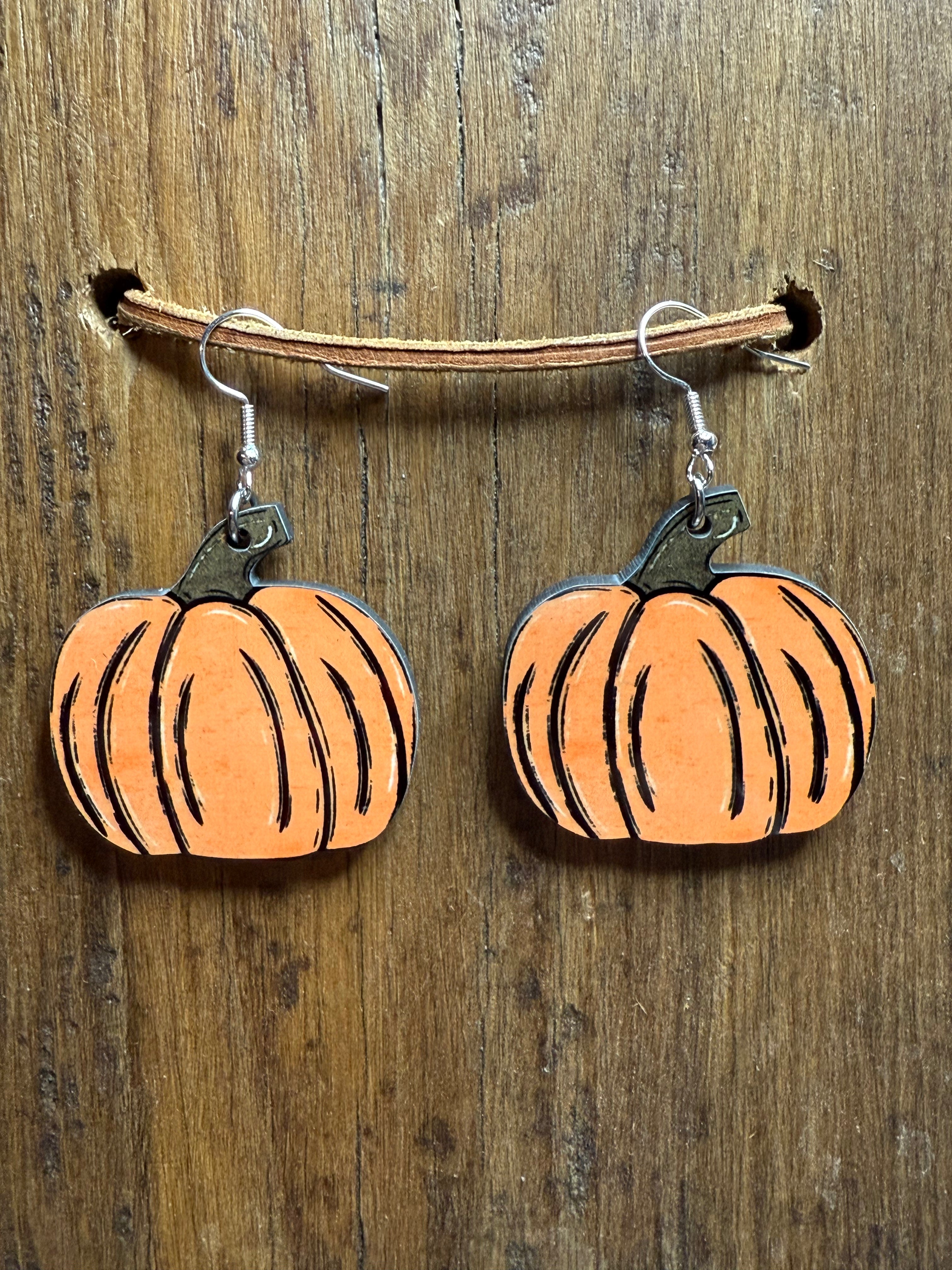Wood Pumpkin Earrings