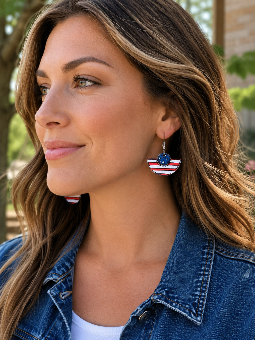 Patriotic Stars & Stripes Wood Earrings – Red, White & Blue Dangle Earrings