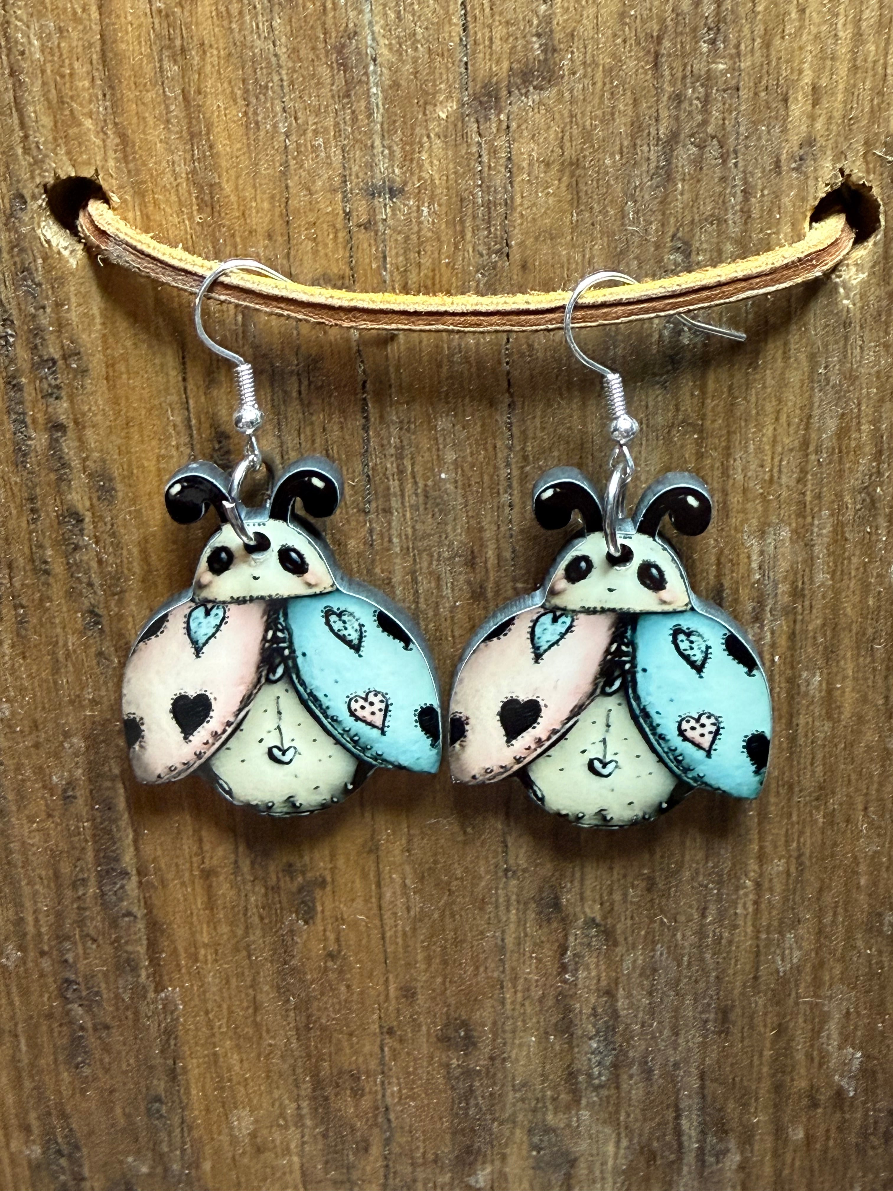 Whimsical Ladybug Wood Earrings with Nickel Free Hooks