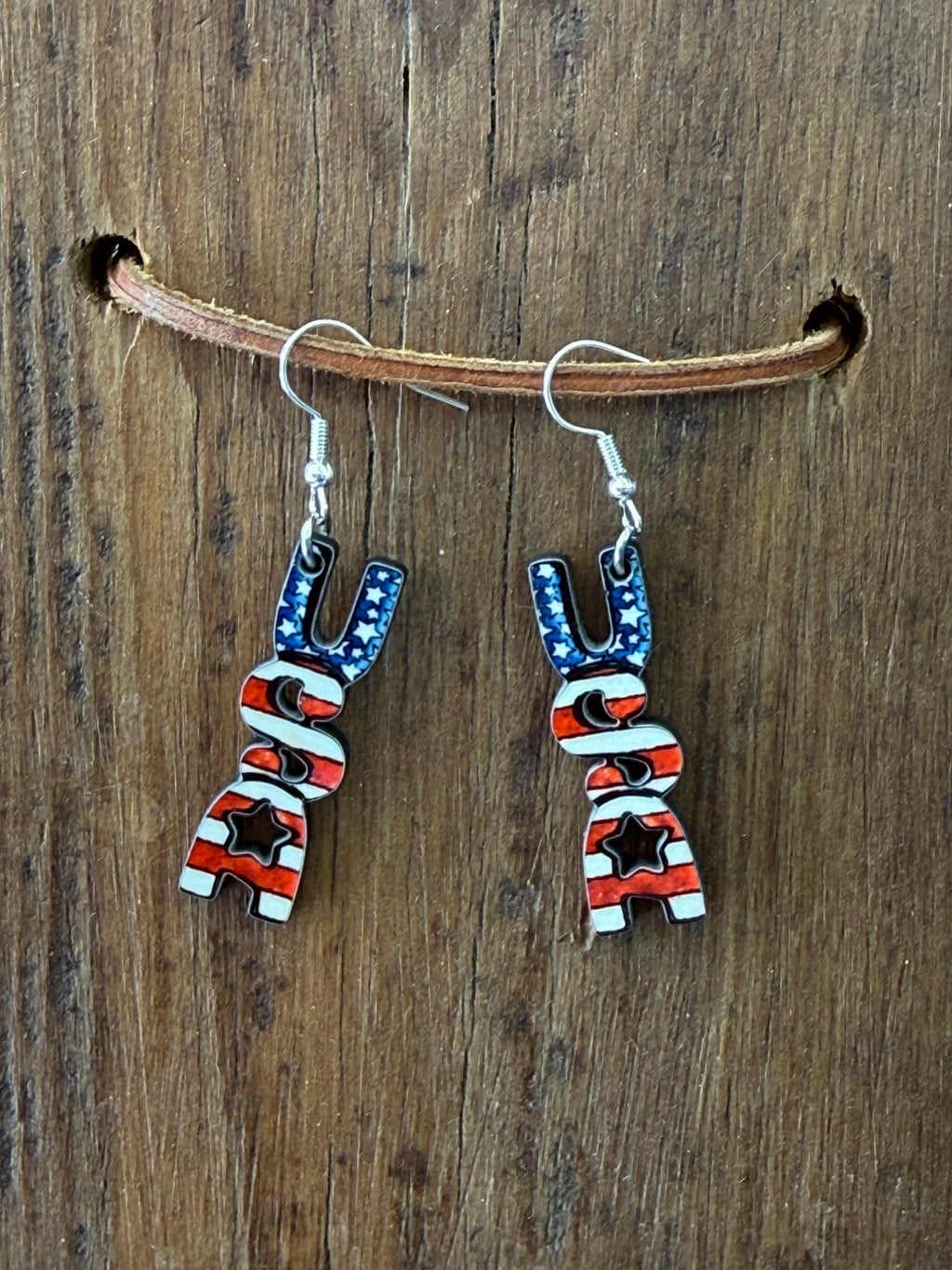USA Patriotic Wood Earrings | Lightweight 2” Earrings with Nickel-Free Hooks