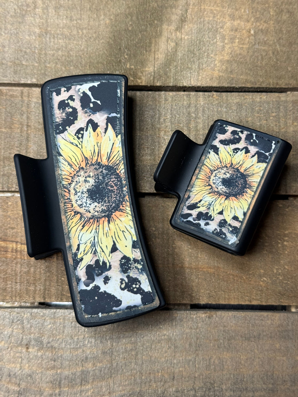 Sunflower & Cheetah Print Hair Claw Clip