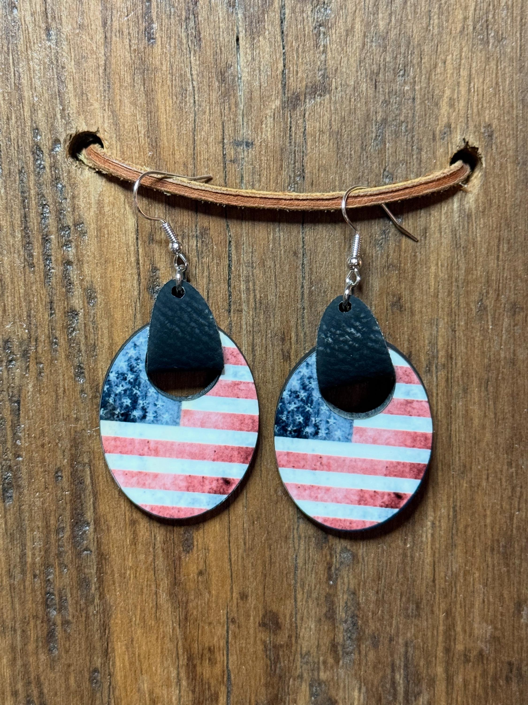 Rustic American Flag Earrings
