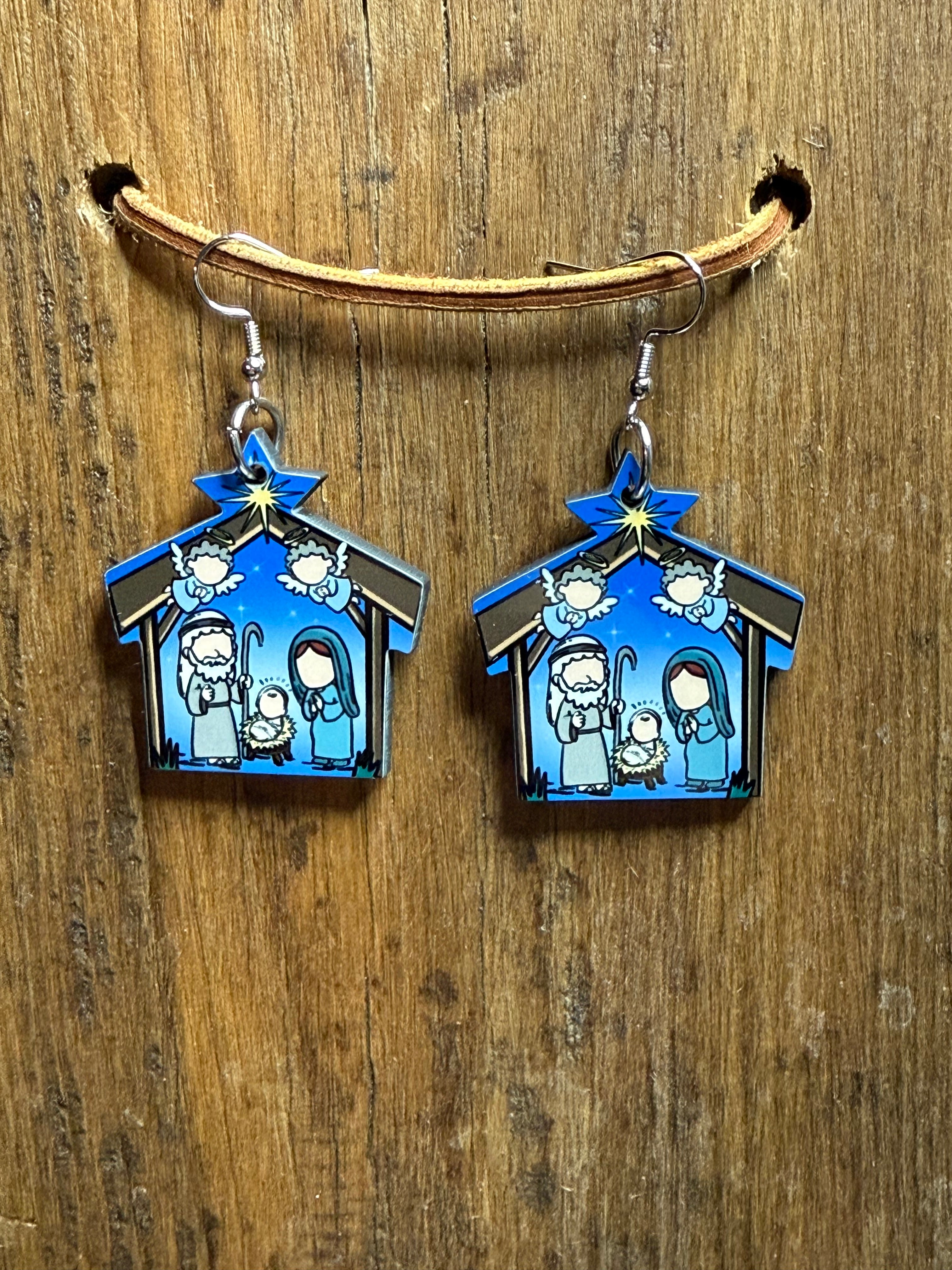 Nativity Wood Earrings – Nickel-Free Metal Post