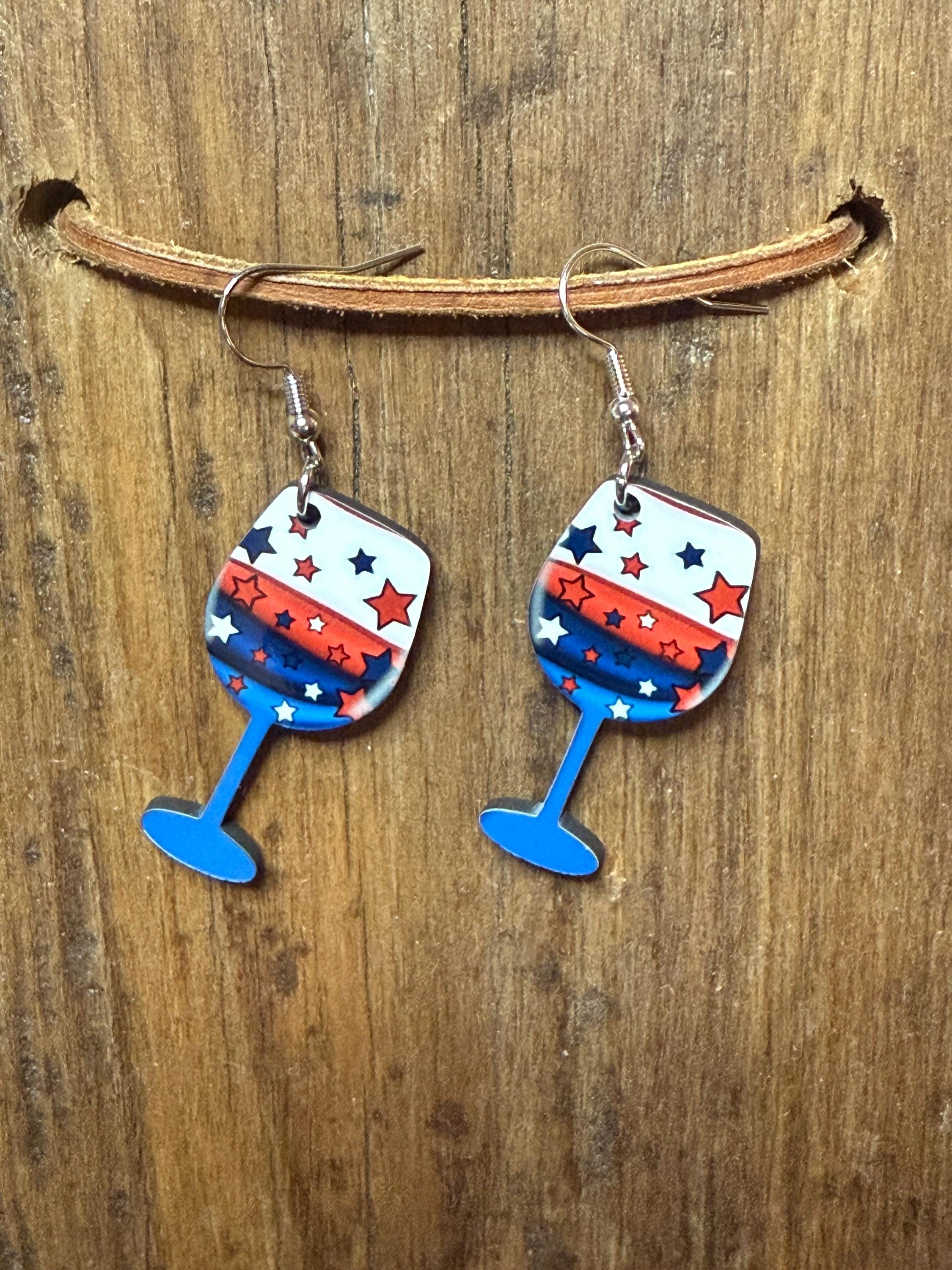 Stars and Stripes Wine Glass Earrings