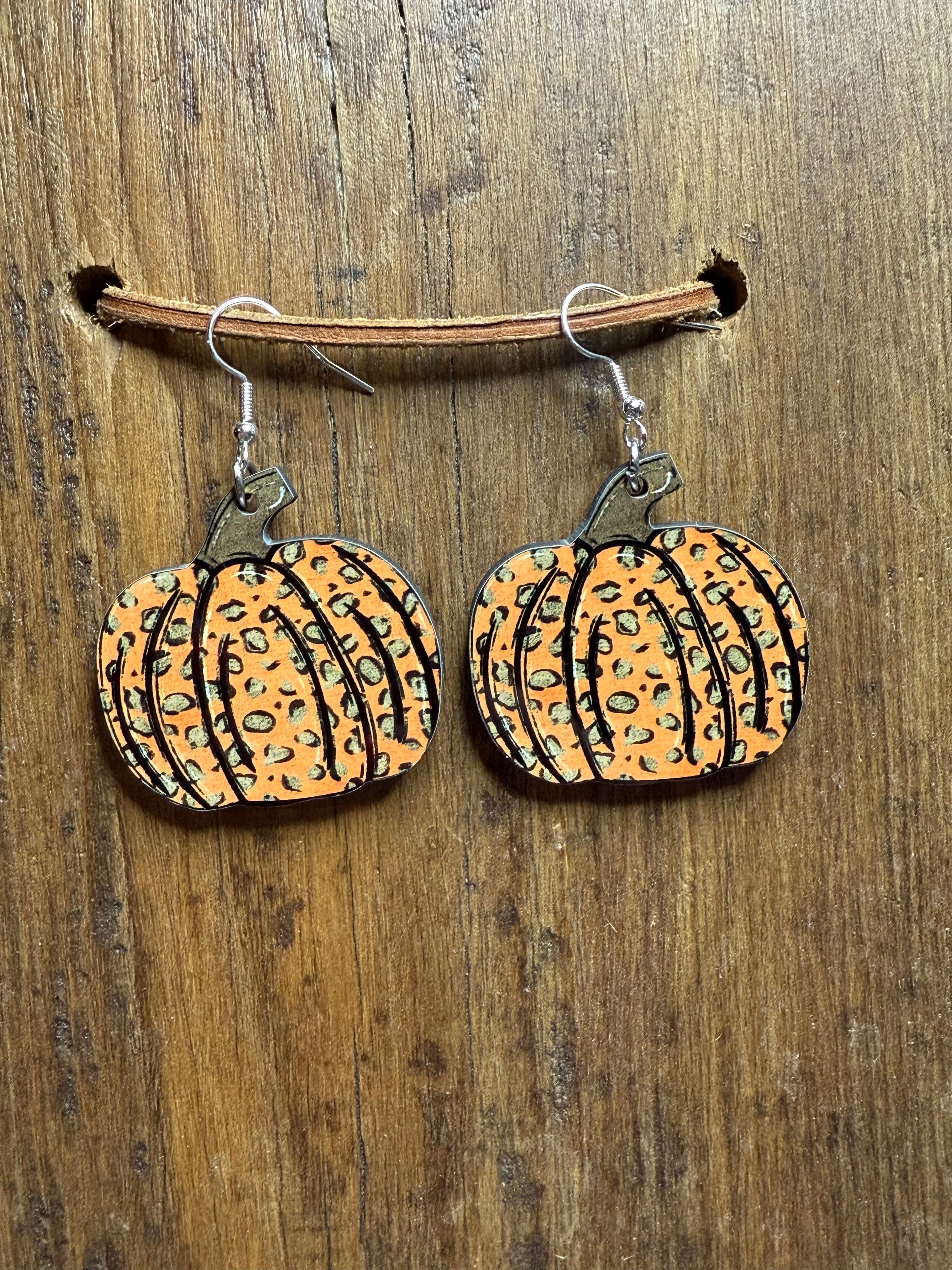 Cheetah Print Pumpkin Wood Earrings