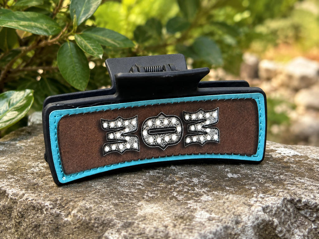 Western MOM Hair Claw Clip – Turquoise & Brown Faux Leather Hair Accessory