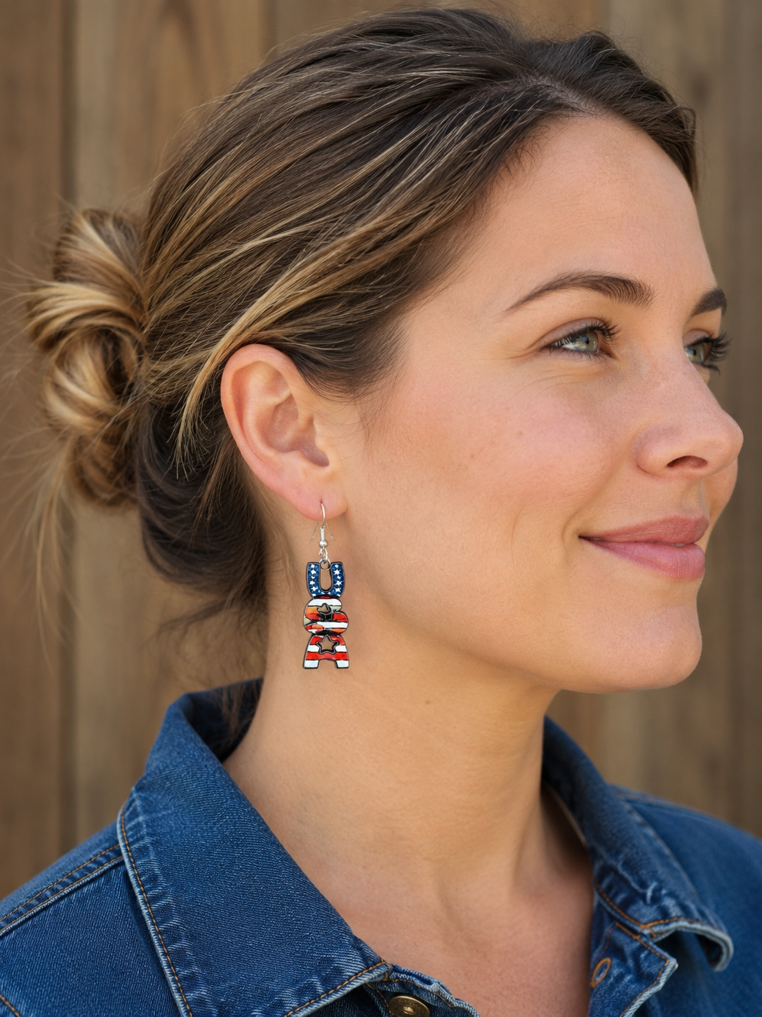 USA Patriotic Wood Earrings | Lightweight 2” Earrings with Nickel-Free Hooks