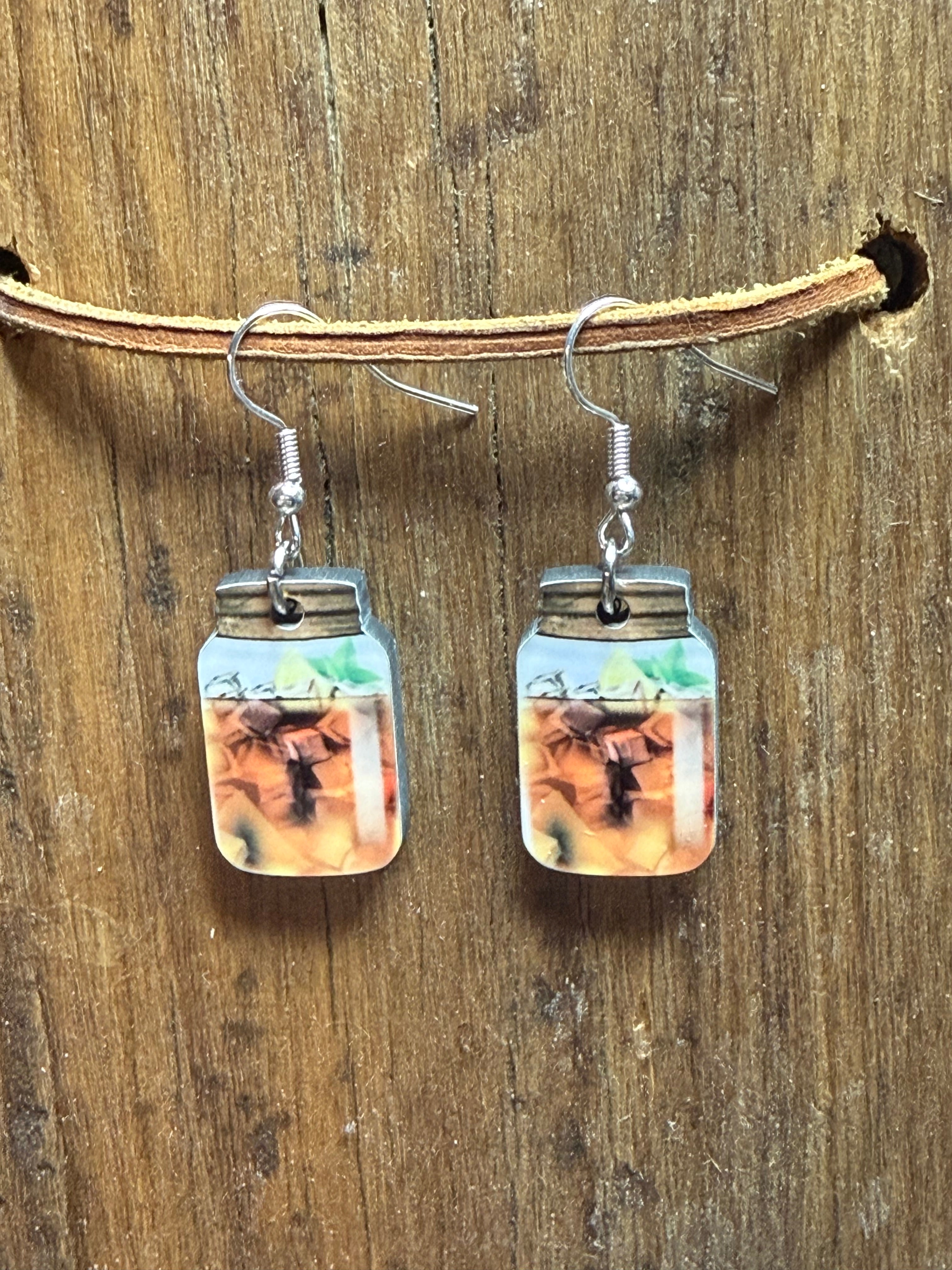 Iced Tea Wood Earrings with Nickel Free Metal | Summer Drink Dangle Earrings | Handmade Fun Beverage Earrings