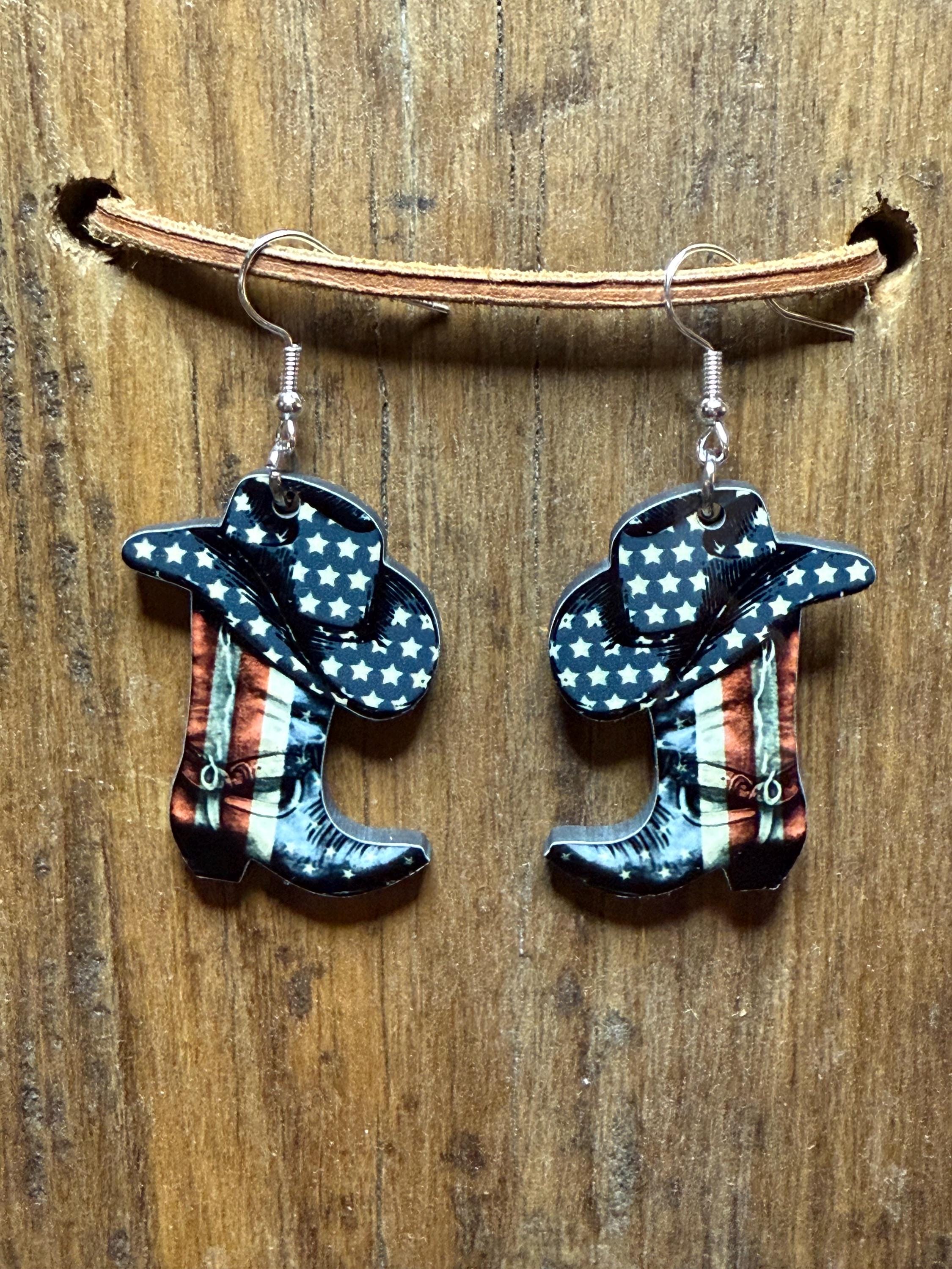 American Flag Boot and Hat Earrings