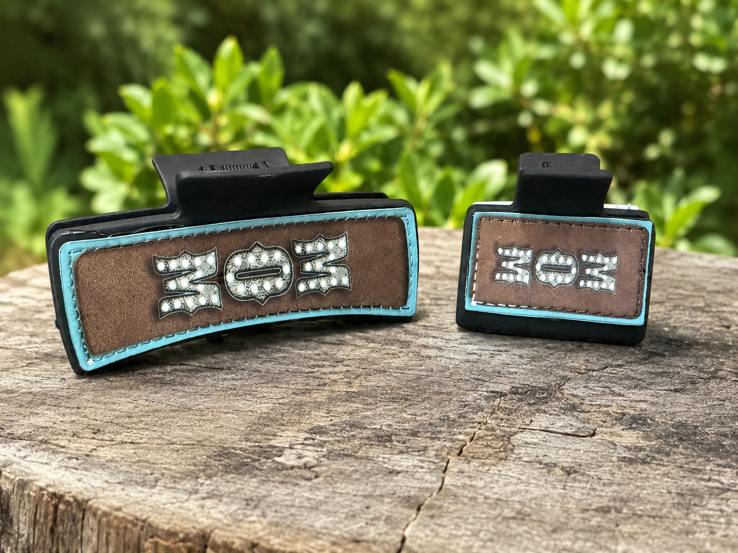 Western MOM Hair Claw Clip – Turquoise & Brown Faux Leather Hair Accessory