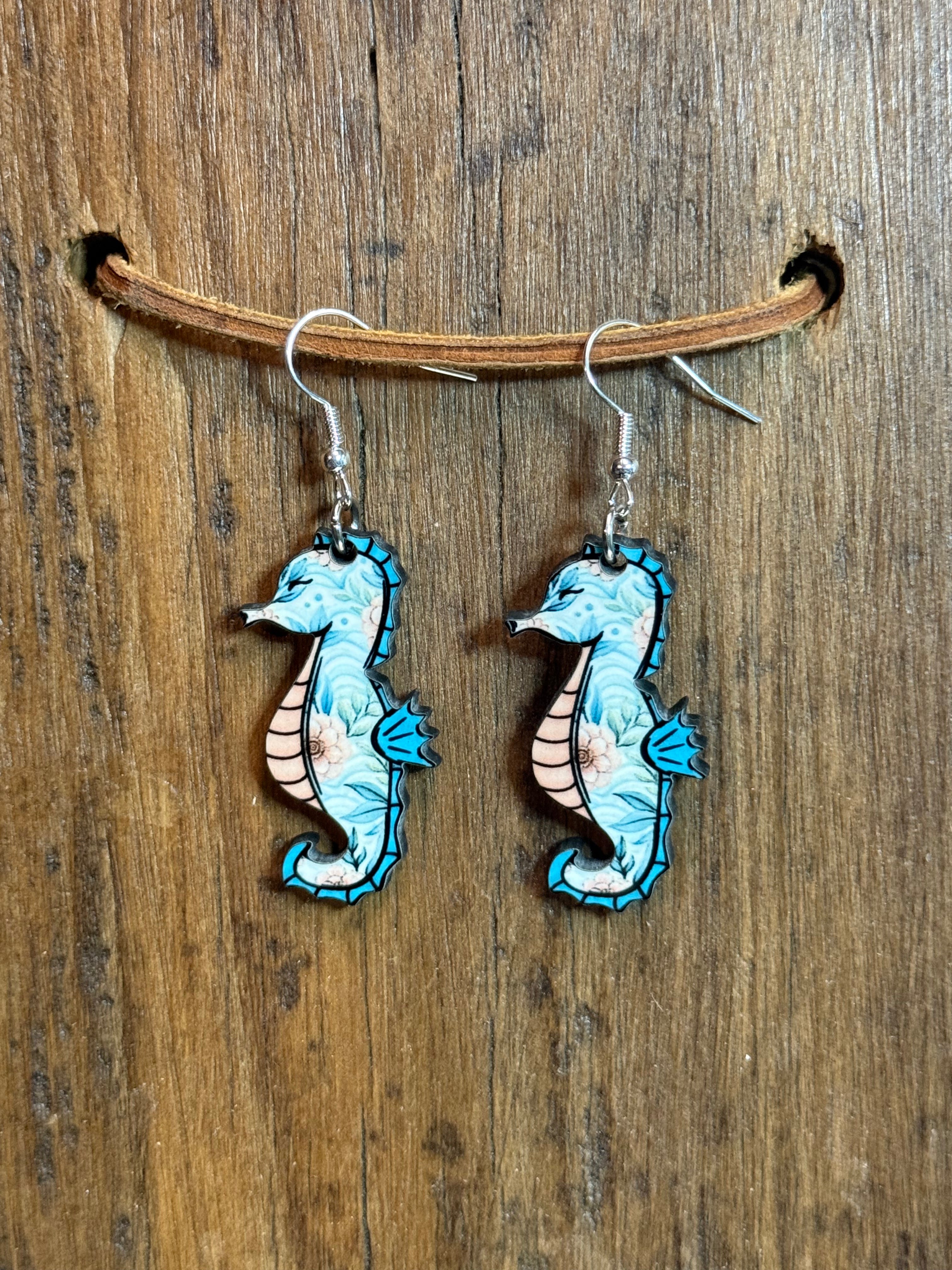 Floral Seahorse Earrings | Turquoise Coastal Earrings | Ocean Inspired Dangle Earrings