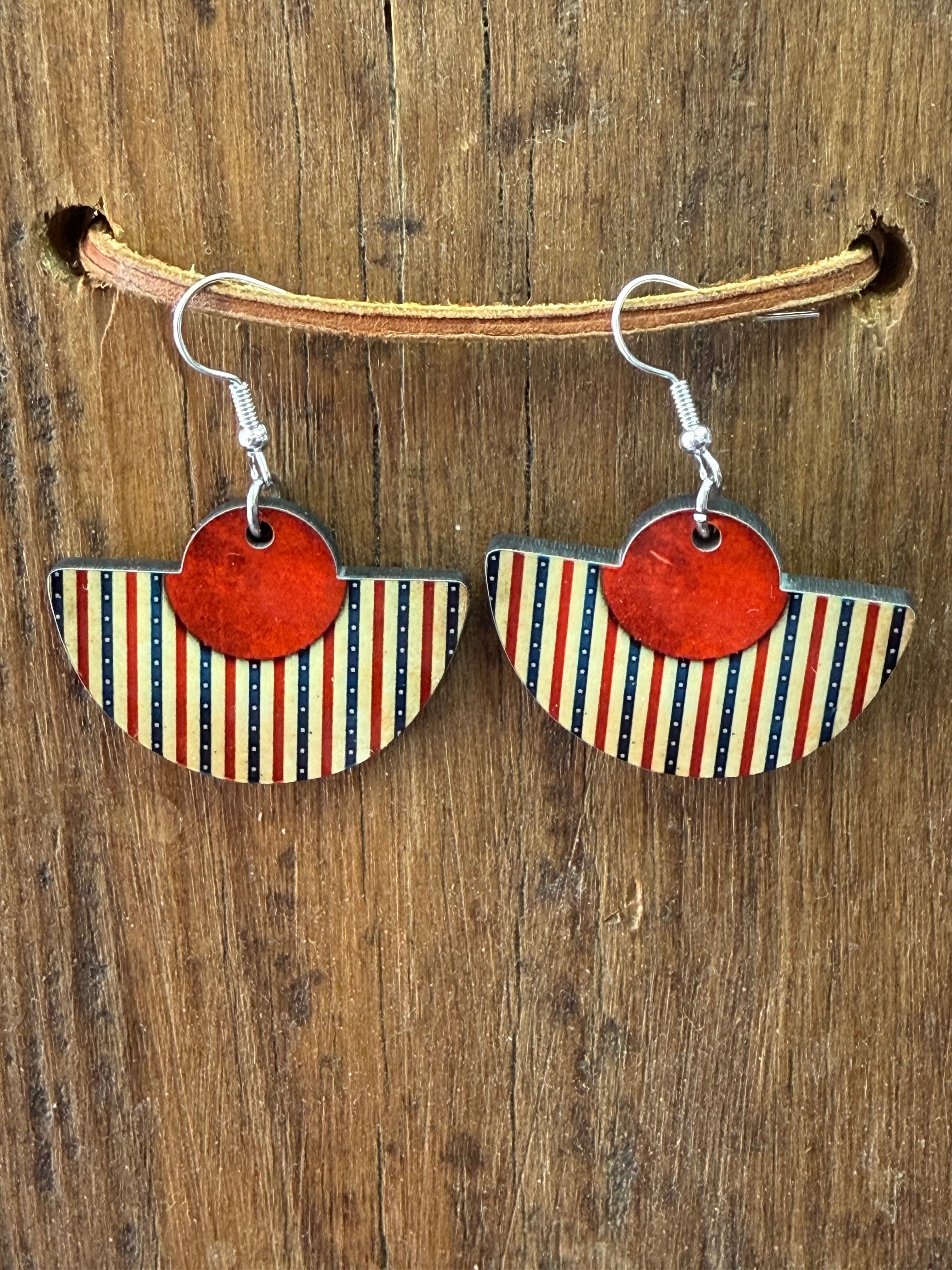 Patriotic Striped Wood Earrings