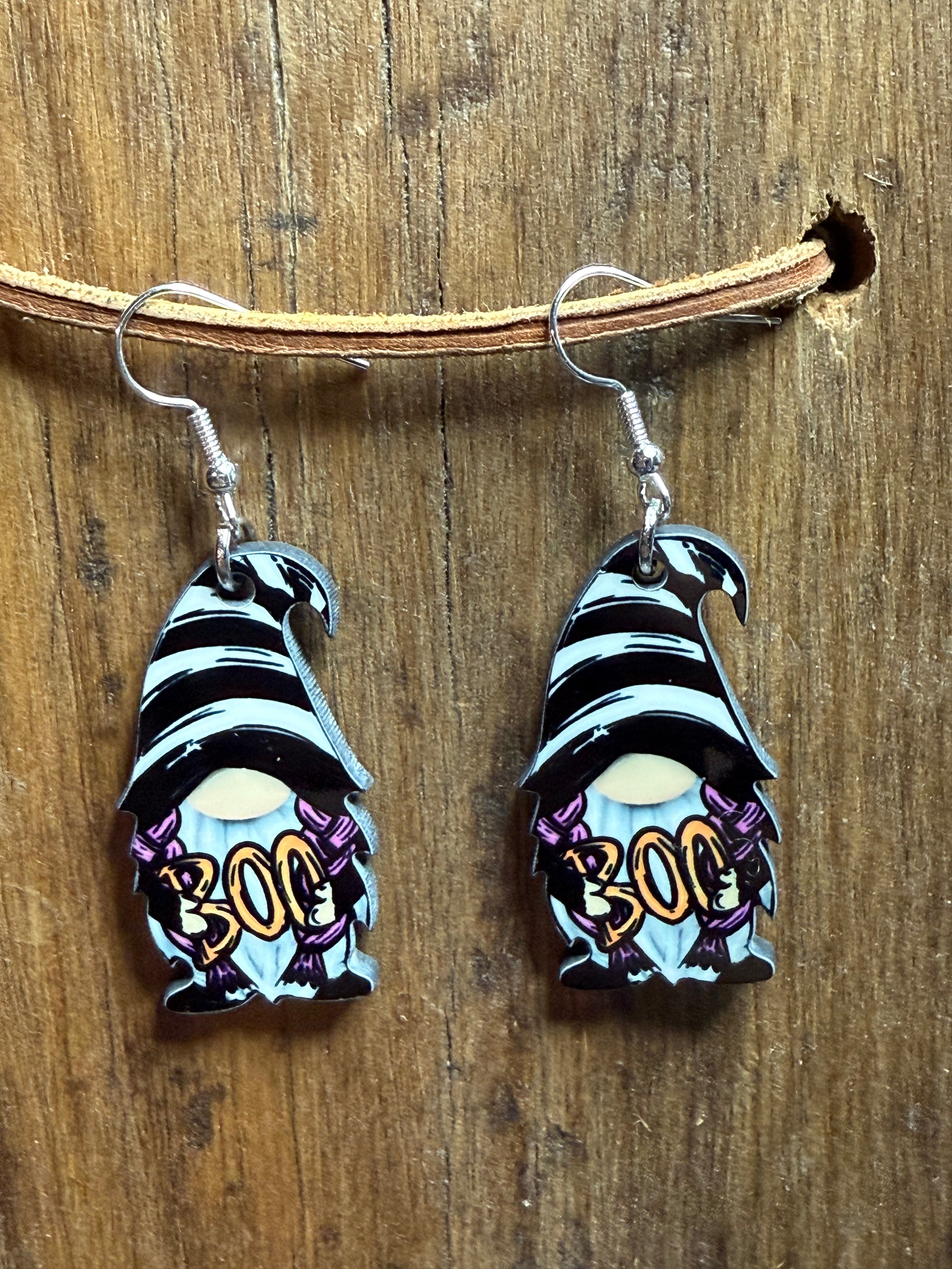 Halloween Gnome “Boo” Wood Earrings