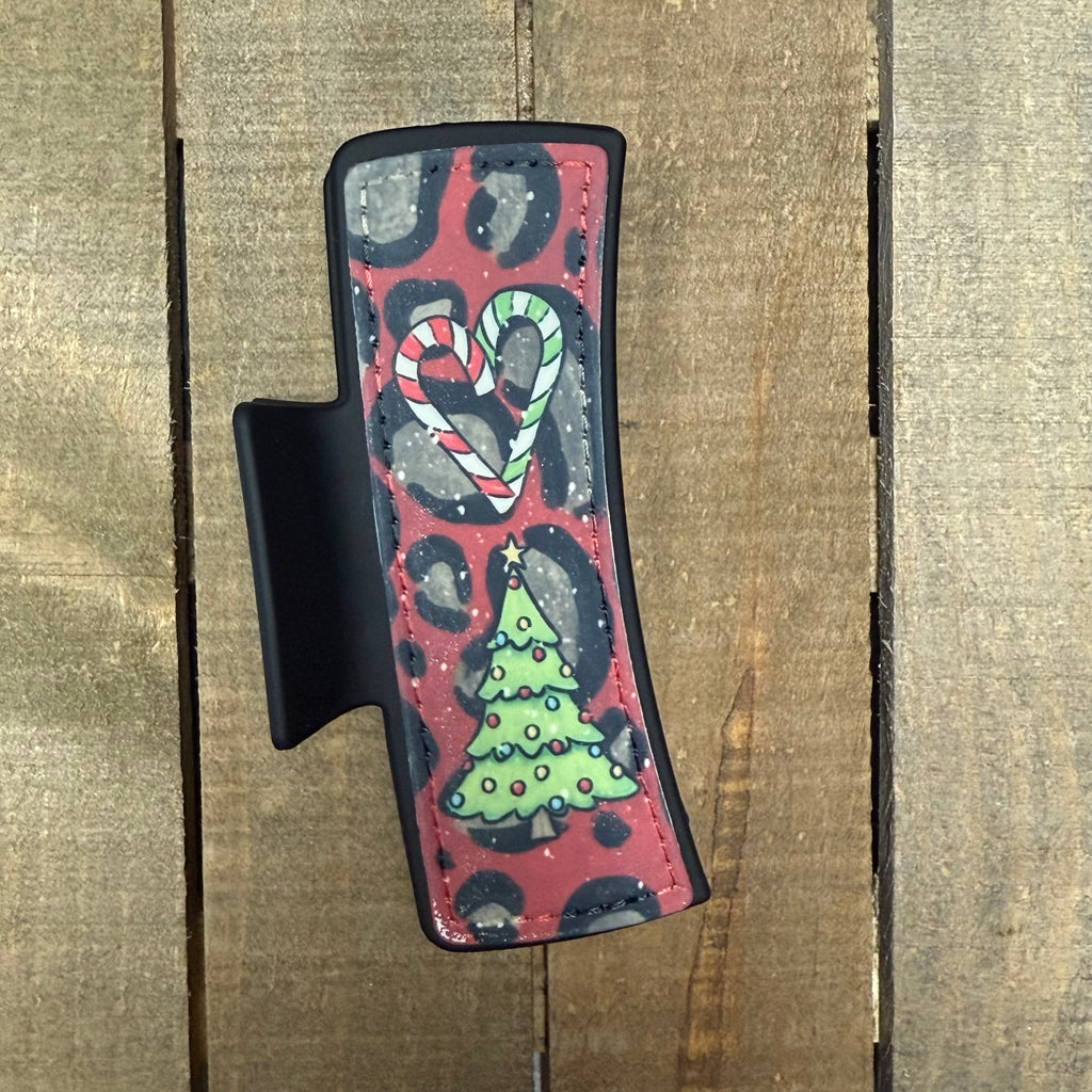 Cheetah Christmas Hair Claw Clip