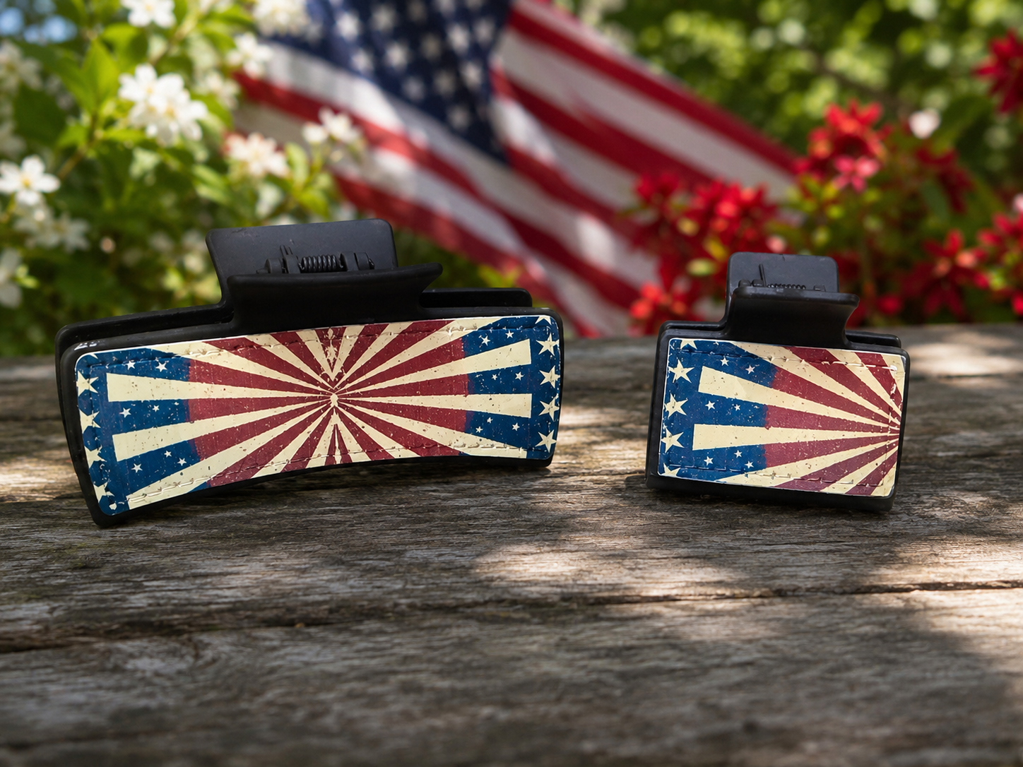 Patriotic Sunburst Hair Claw Clips