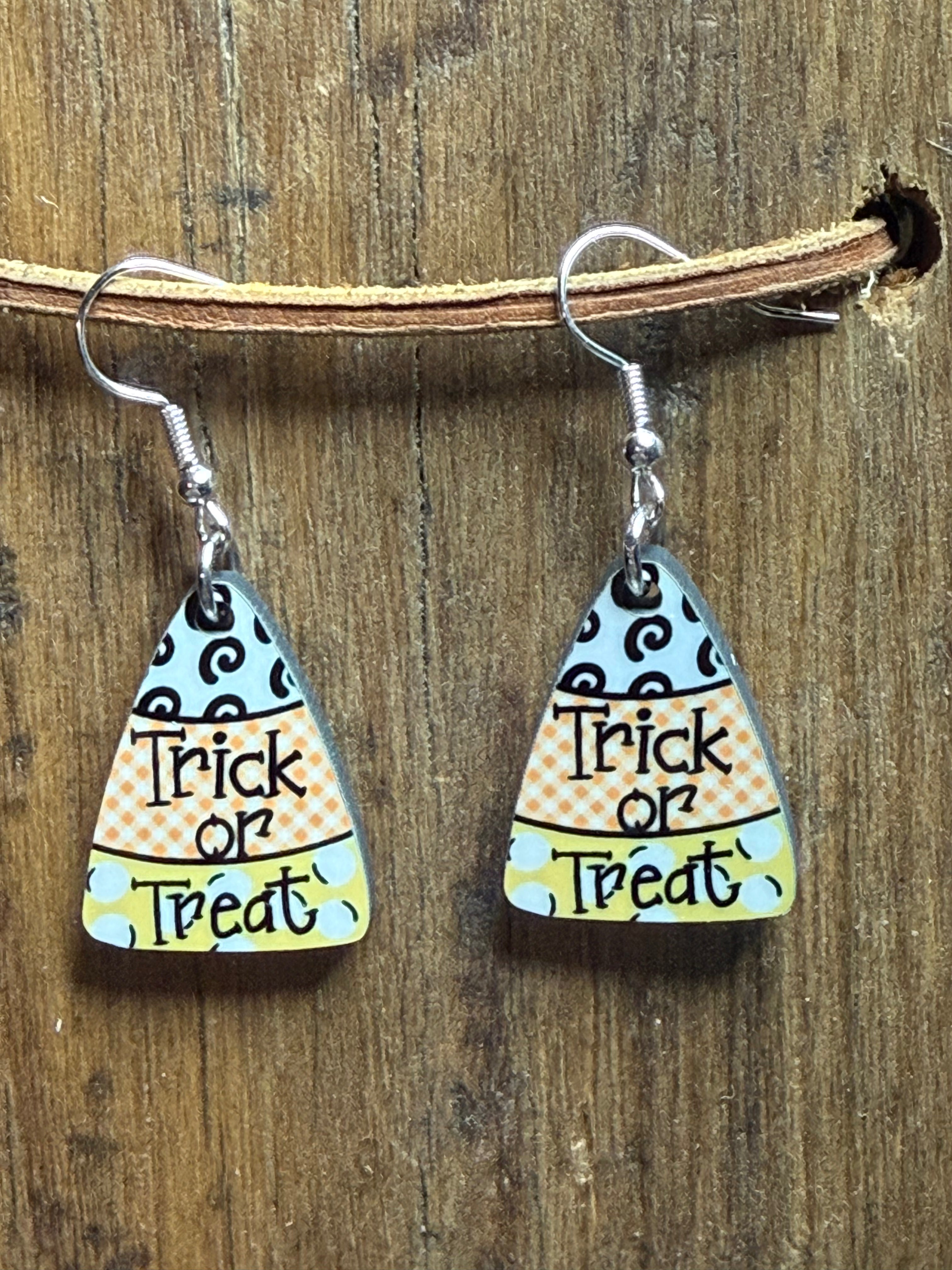 Trick or Treat Candy Corn Wood Earrings