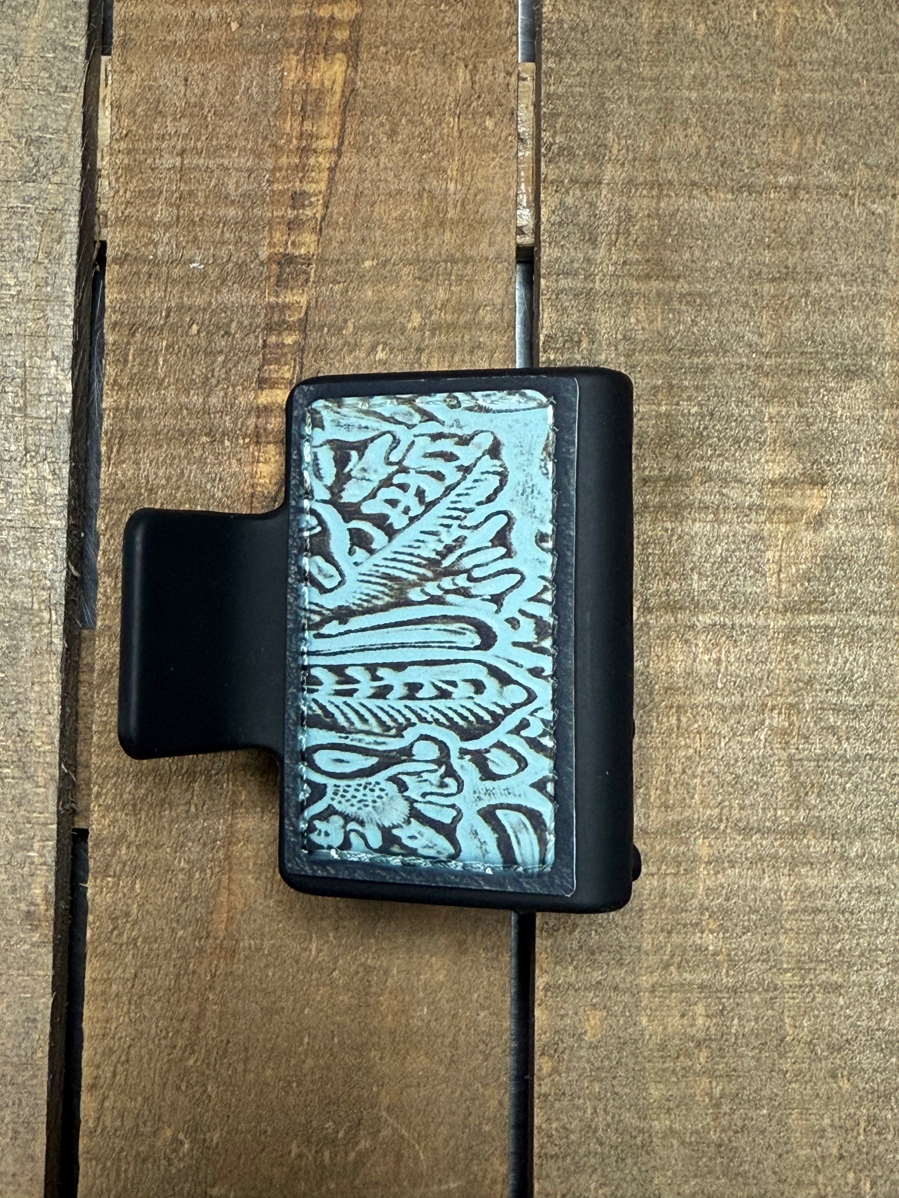 Teal Tooled Faux Leather Hair Claw Clip