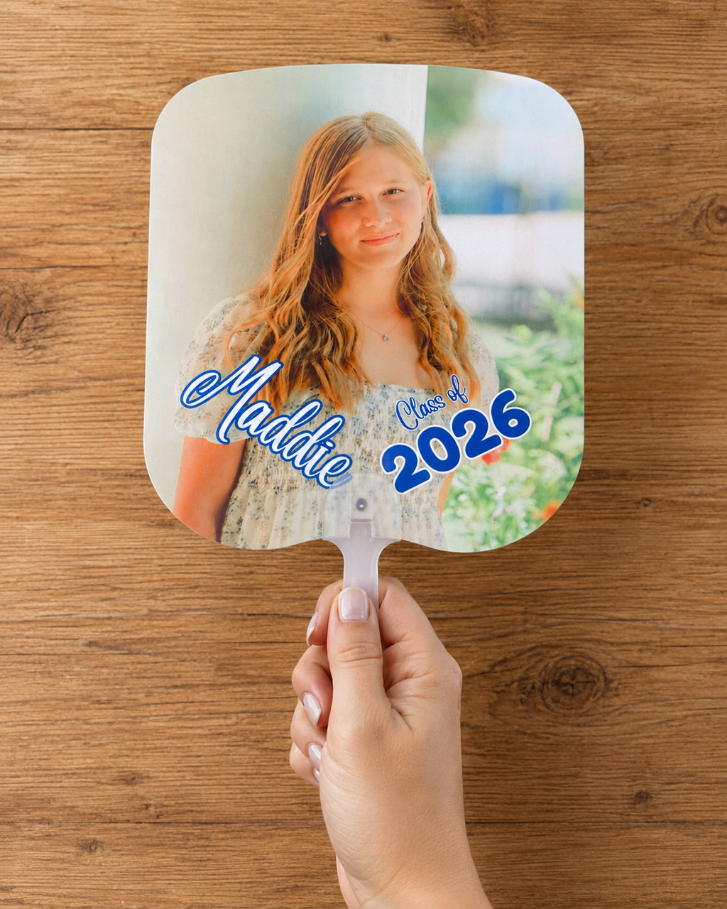 Personalized Graduation Hand Fan – Double-Sided PET Plastic Fan with Photo & Custom Name