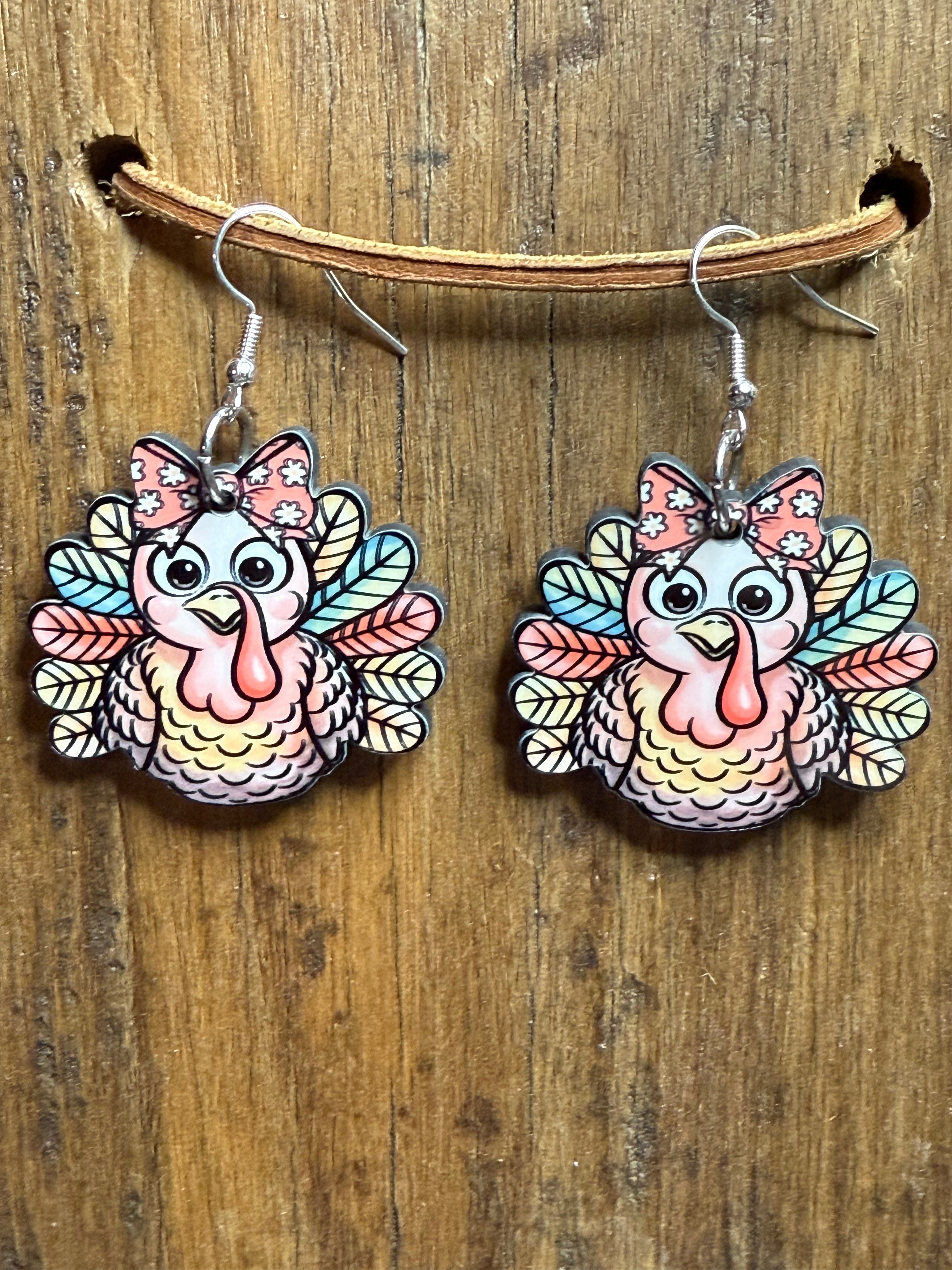 Thanksgiving Turkey with Bow Wood Earrings