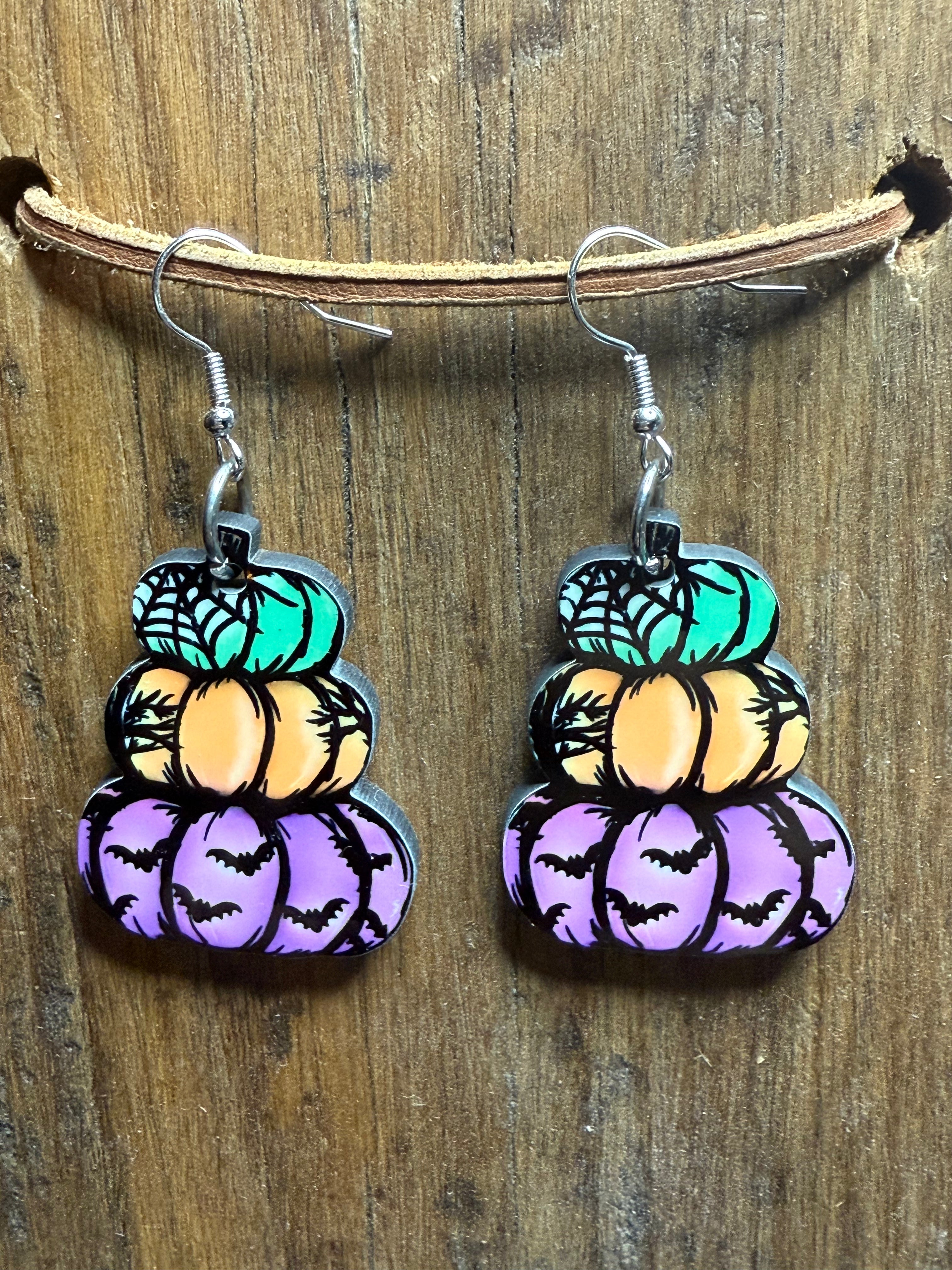 Trio Halloween Pumpkin Wood Earrings