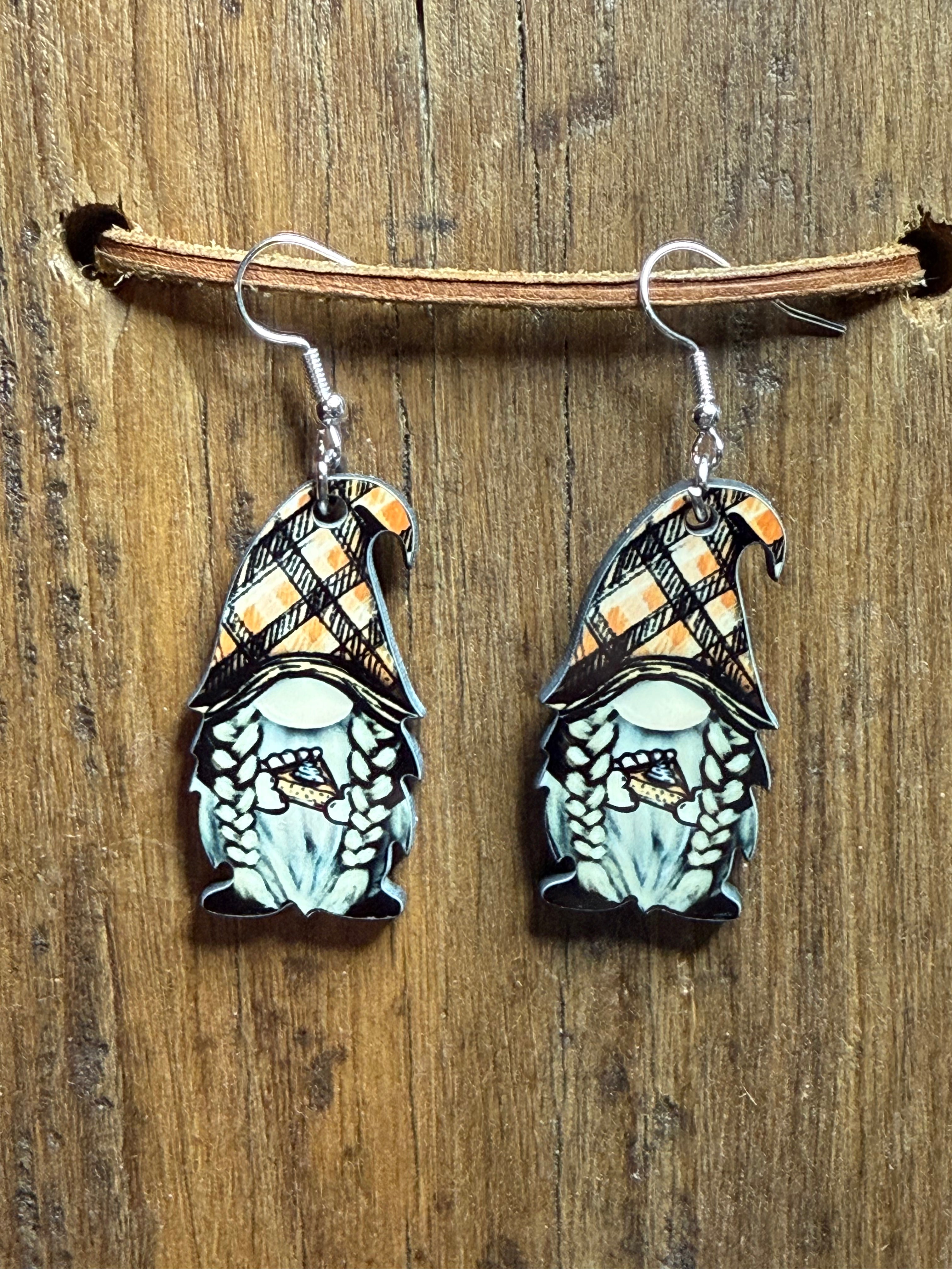 Pumpkin Pie Gnome Wood Earrings