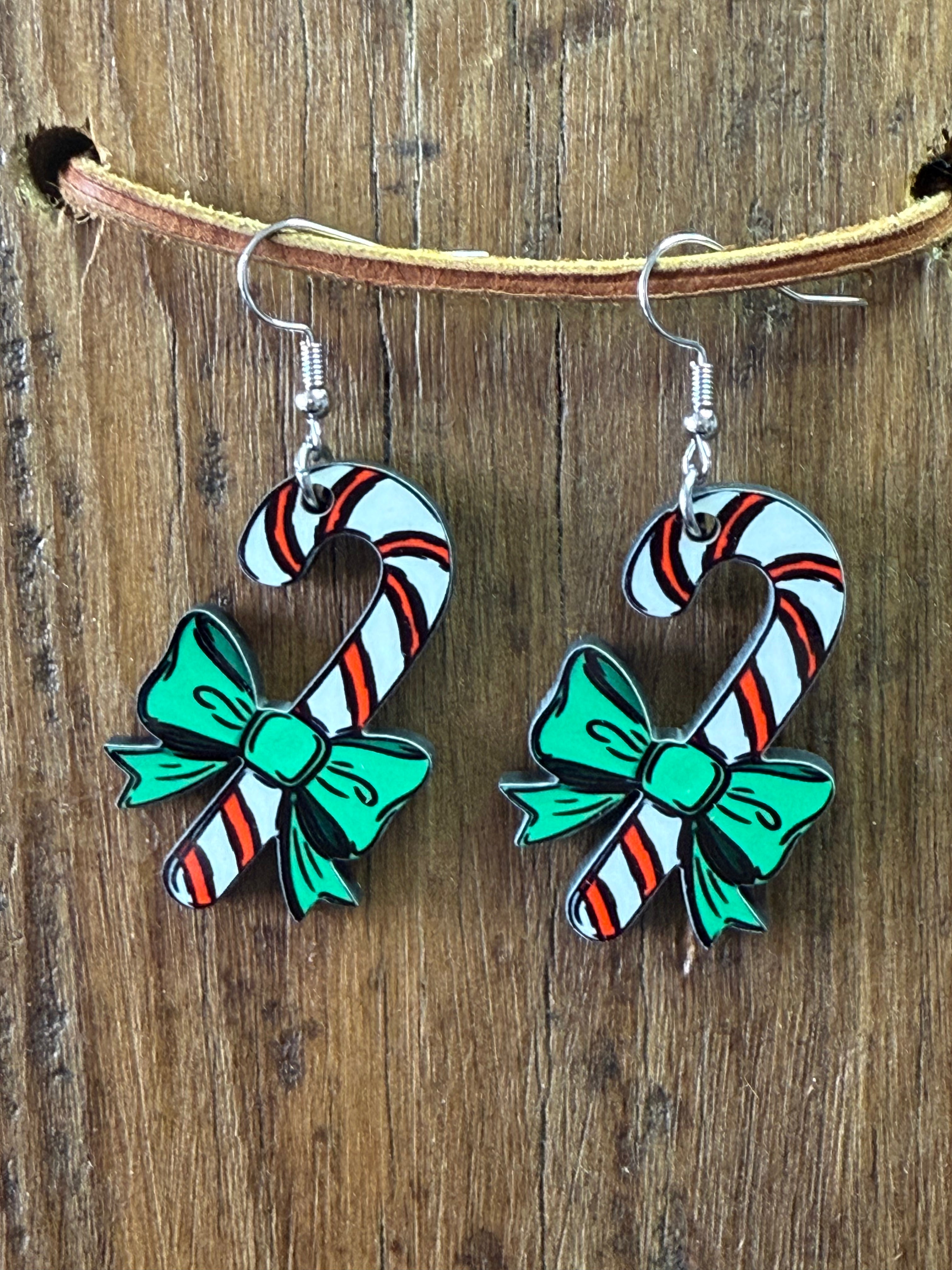 Candy Cane Wood Earrngs