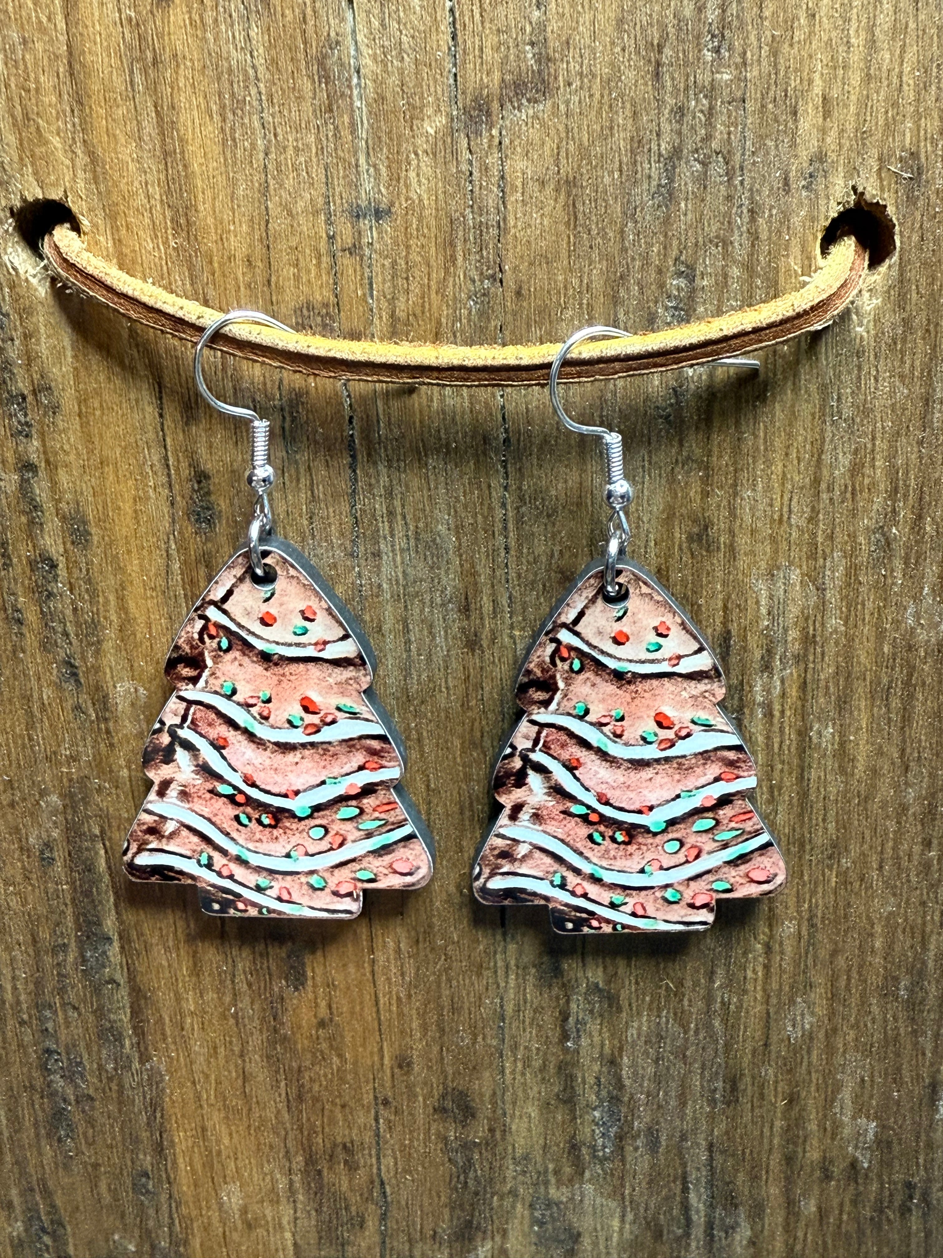 Christmas Tree Snack Cake Wood Earrings – Nickel Free