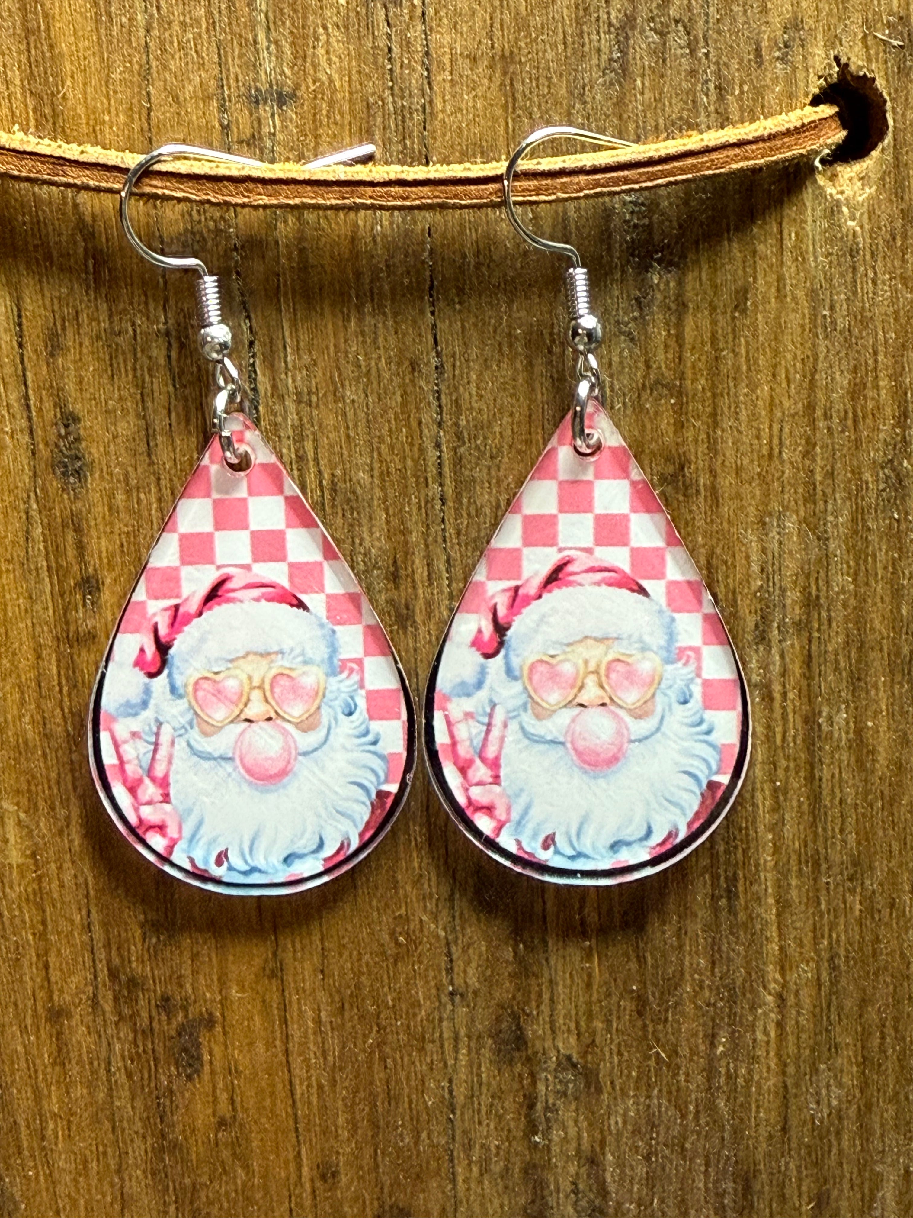 Bubble Gum Santa Acrylic Earrings