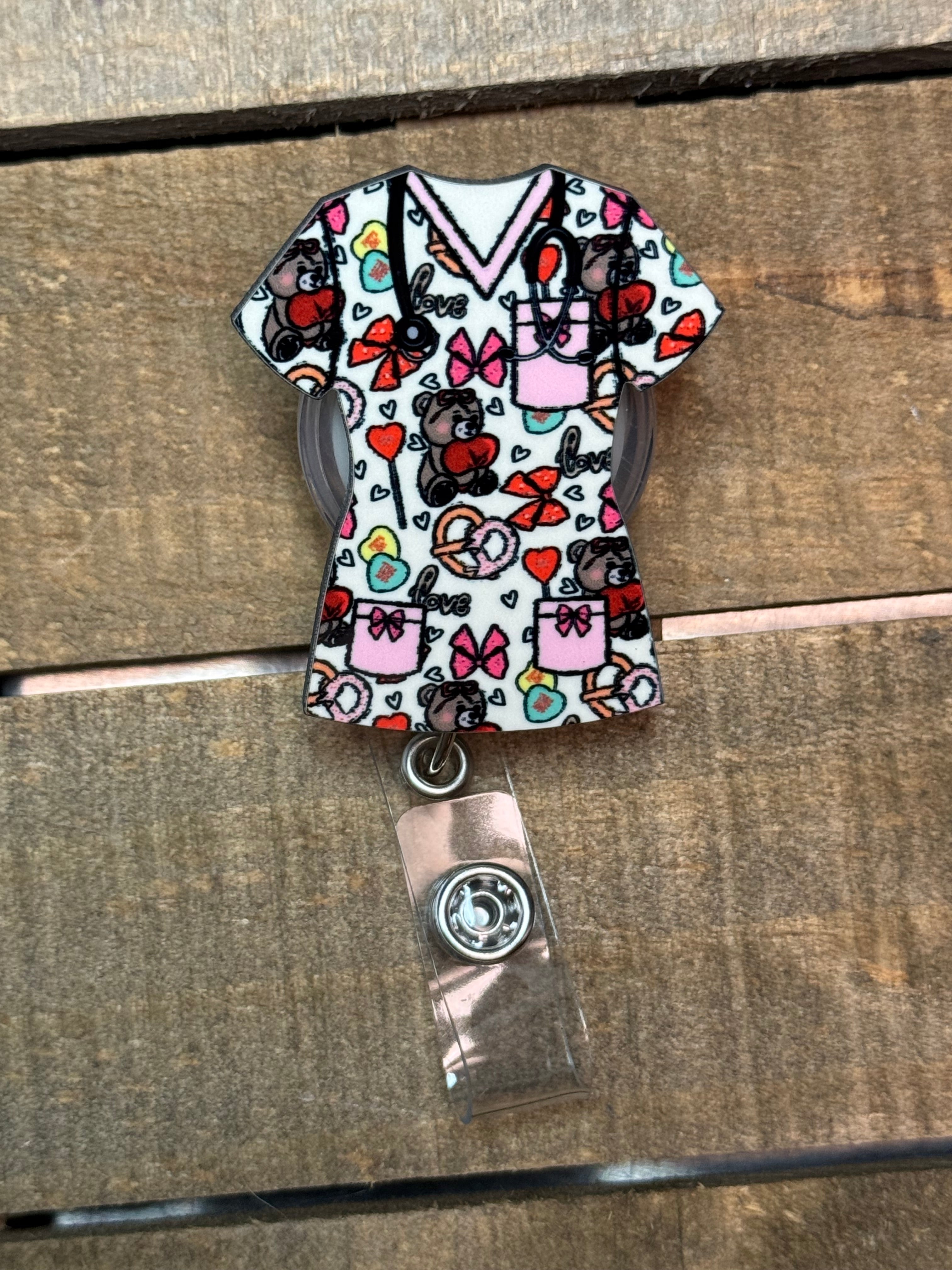 Valentine Scrub Wood Badge Reel | Medical Badge Holder