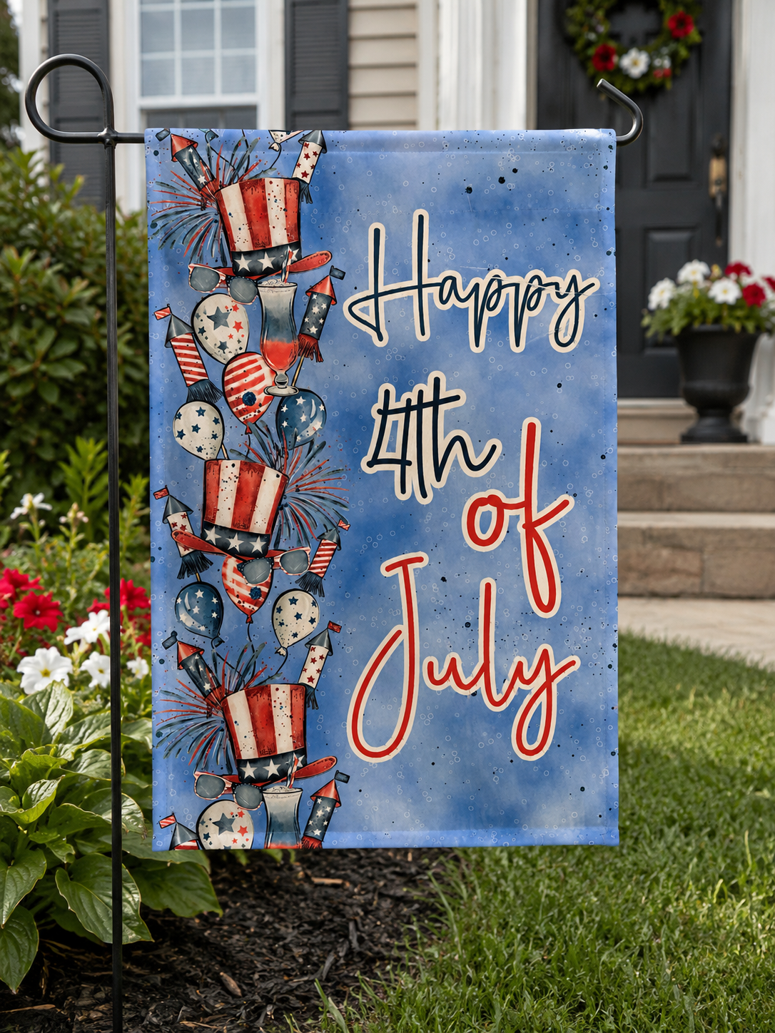 Happy 4th of July Patriotic Garden Flag | Americana Outdoor Decor | Red White & Blue Yard Flag