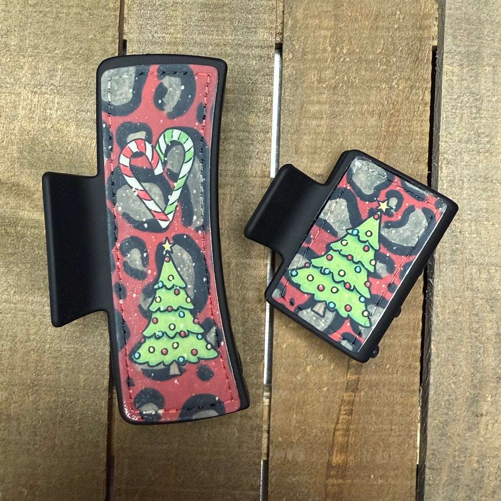 Cheetah Christmas Hair Claw Clip
