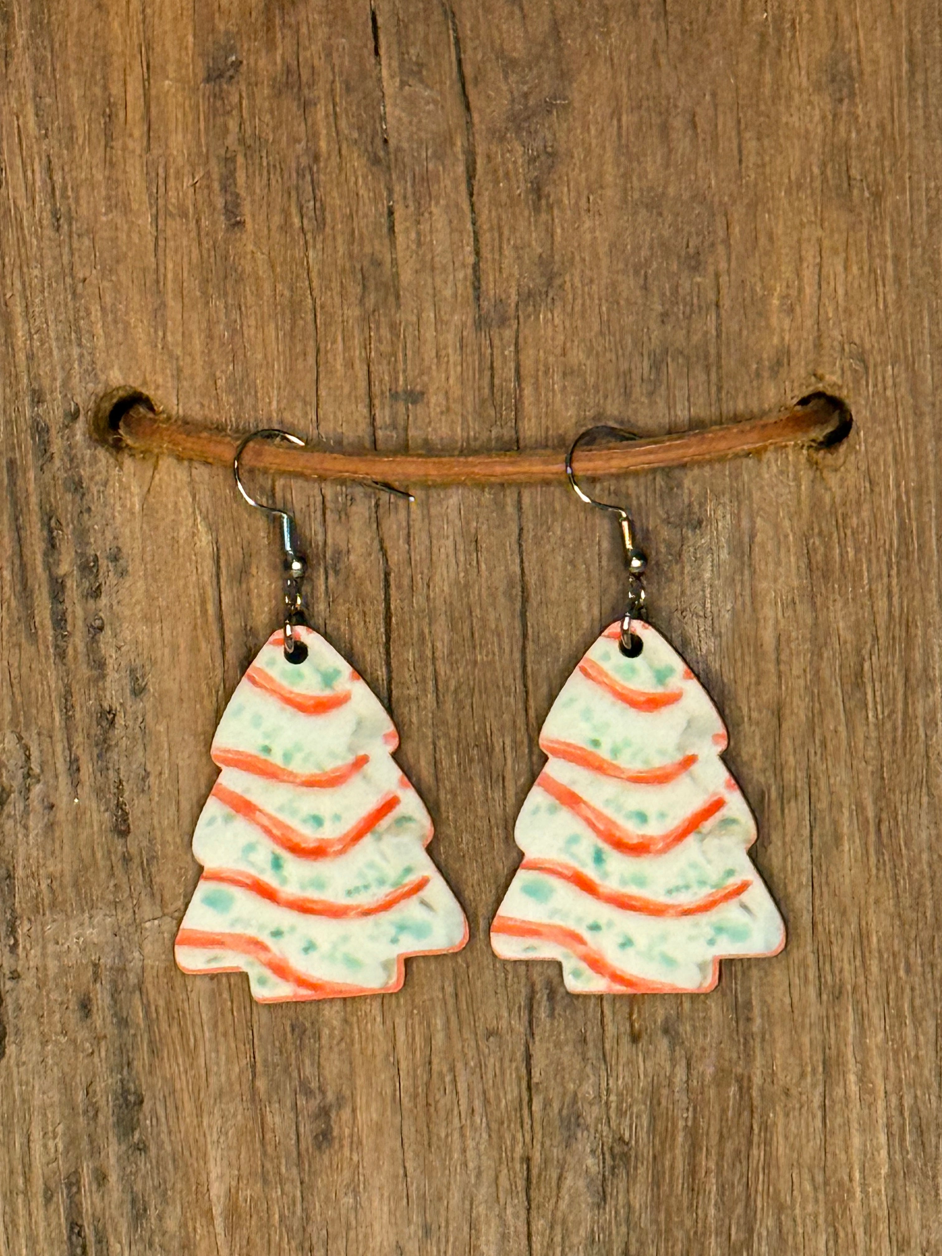 Christmas Tree Snack Cake Wood Earrings – Nickel Free