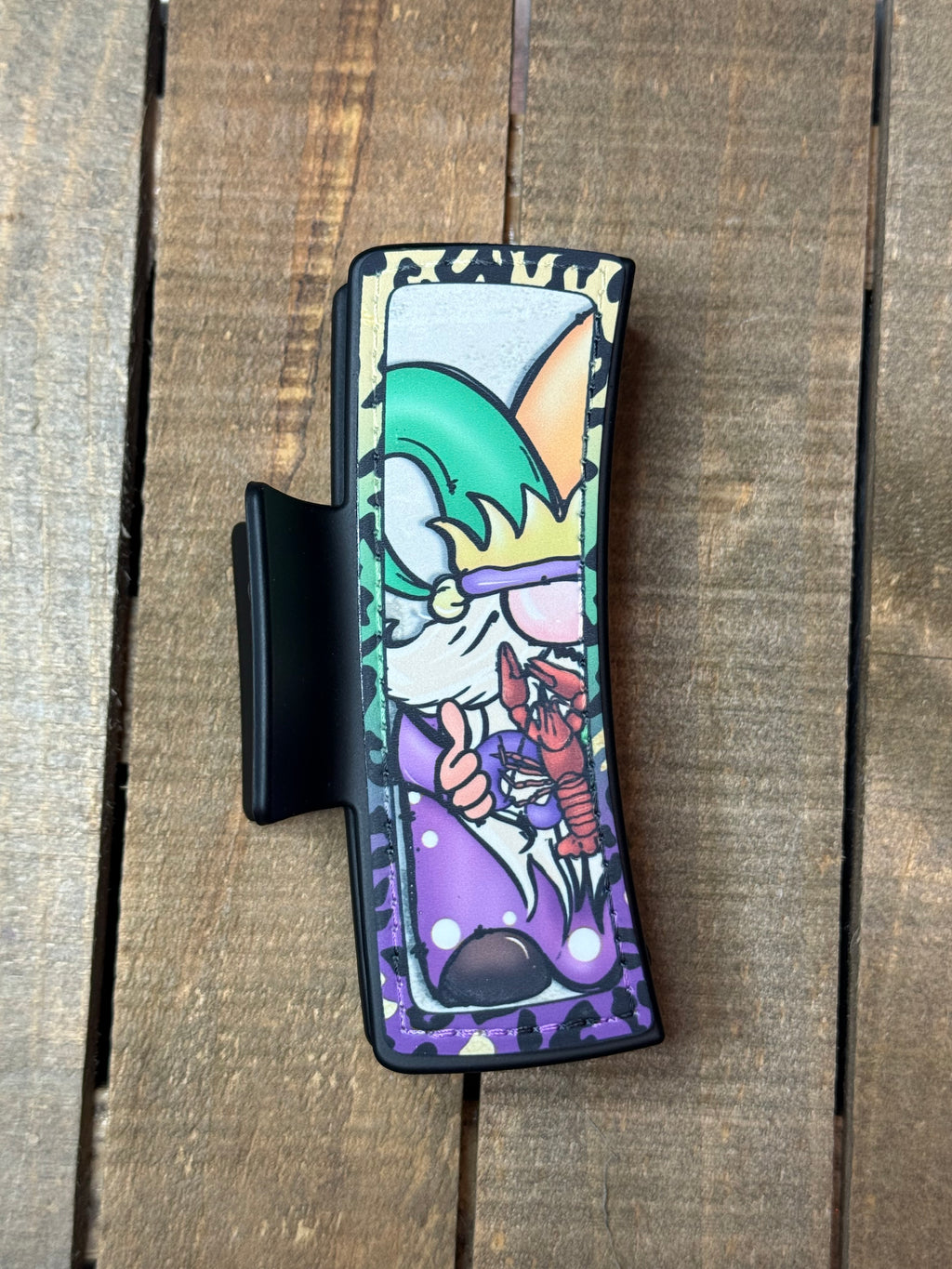Mardi Gras Gnome Hair Claw Clip – St. Patrick’s Green & Purple Festival Hair Accessory