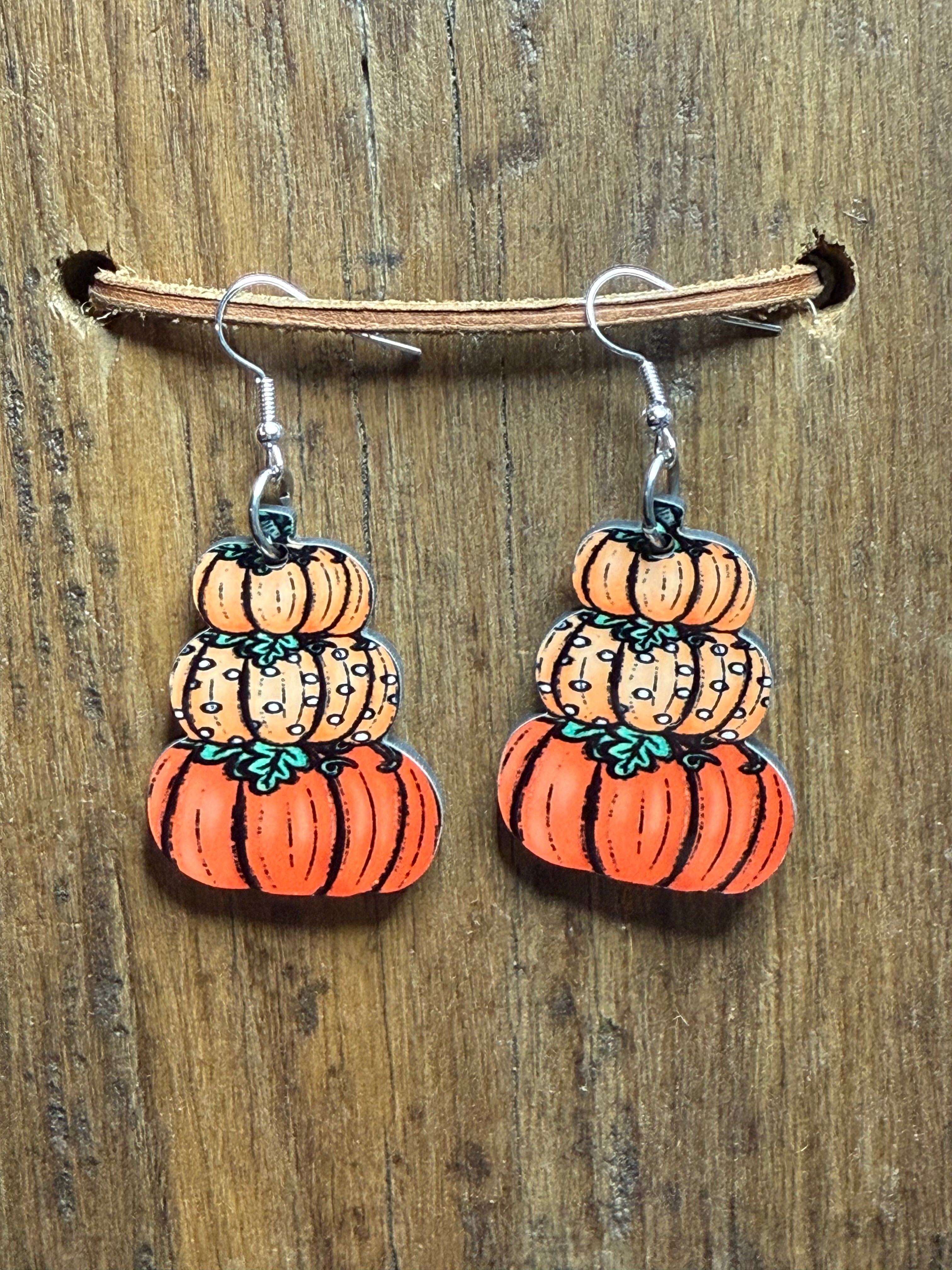 Fall Stacked Pumpkins Wood Earrings