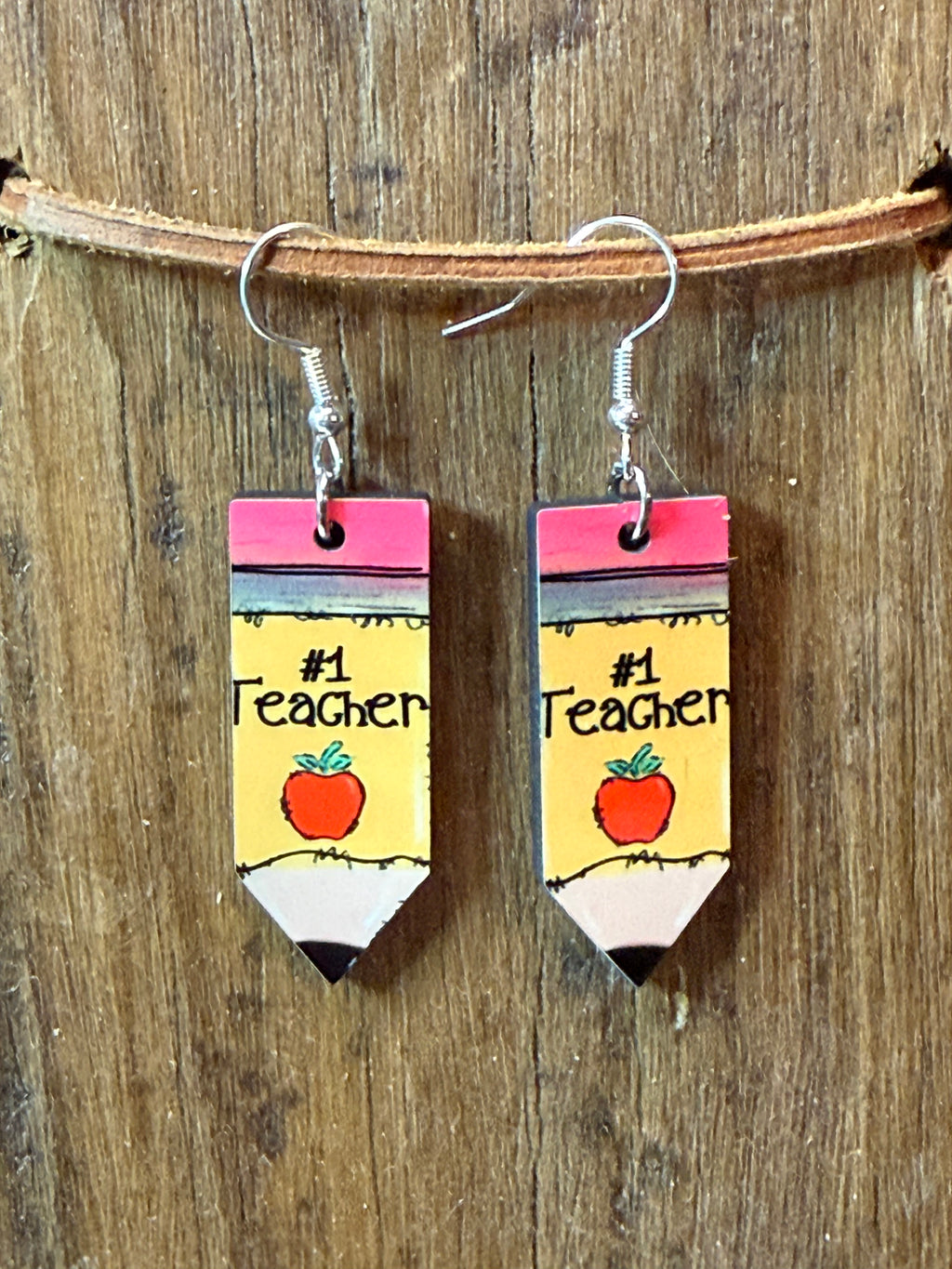 #1 Teacher Pencil Wood Earrings – Teacher Appreciation Dangle Earrings