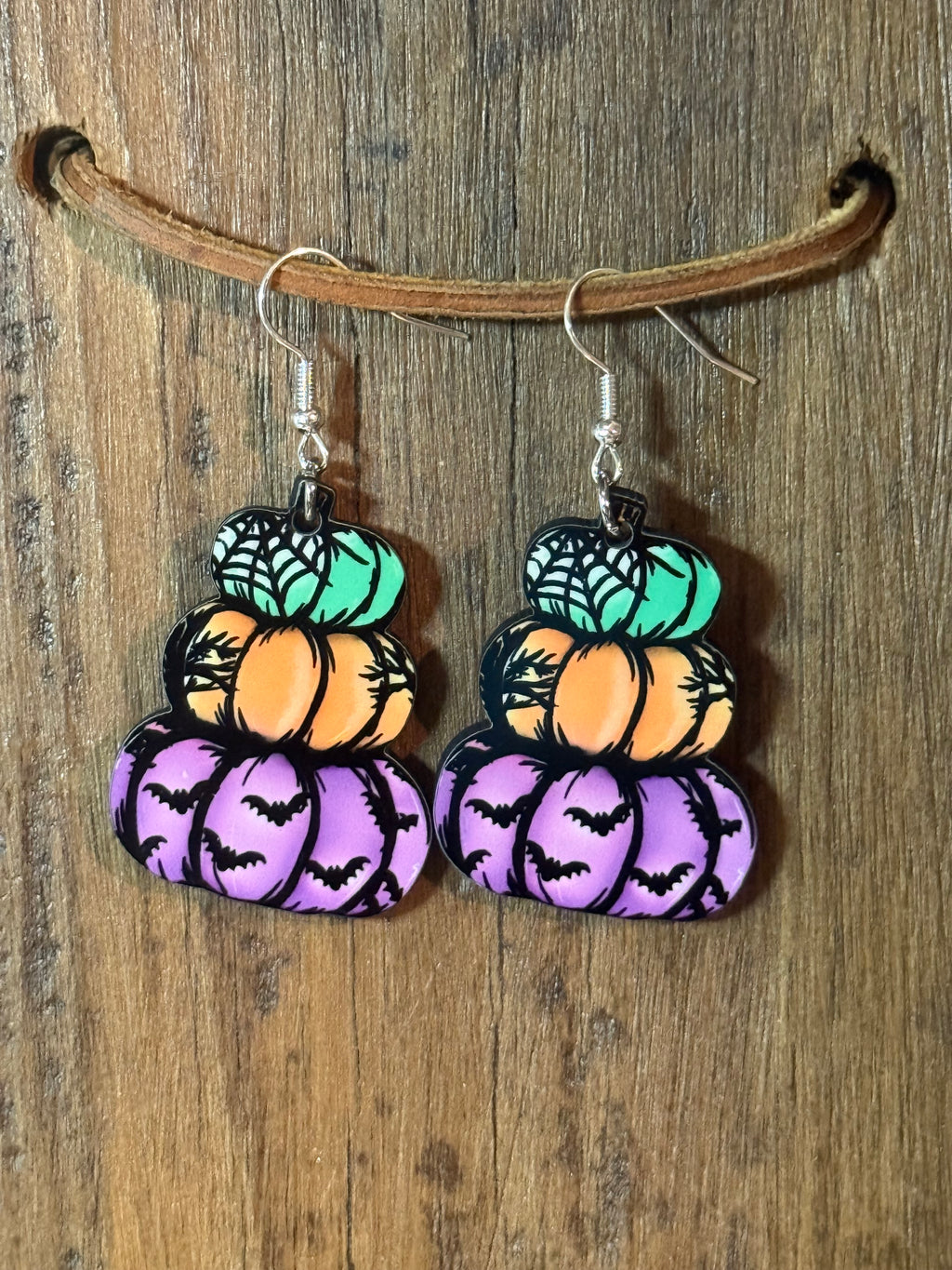 Colorful Stacked Pumpkin Halloween Wood Earrings