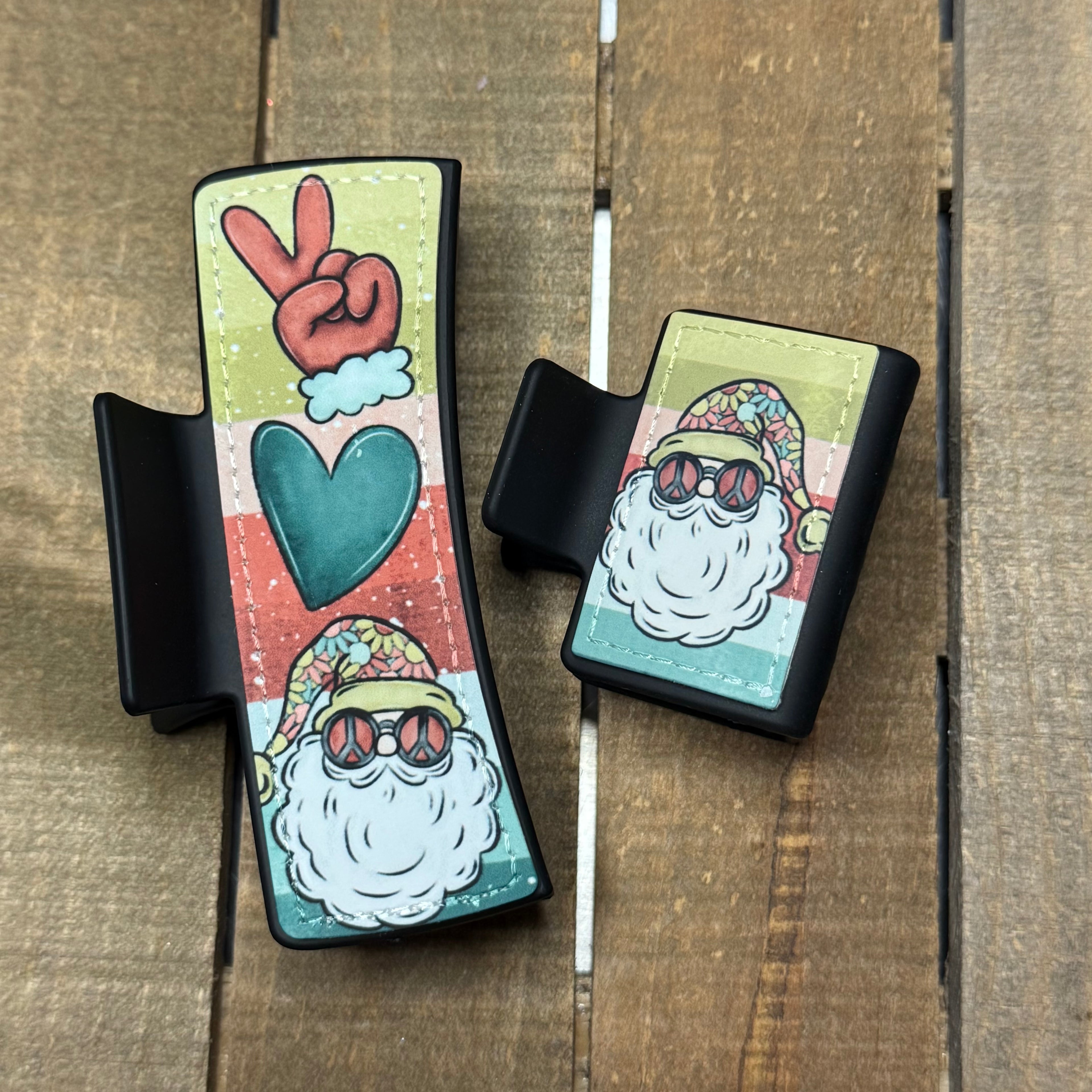 Peace & Love Santa Hair Claw Clip