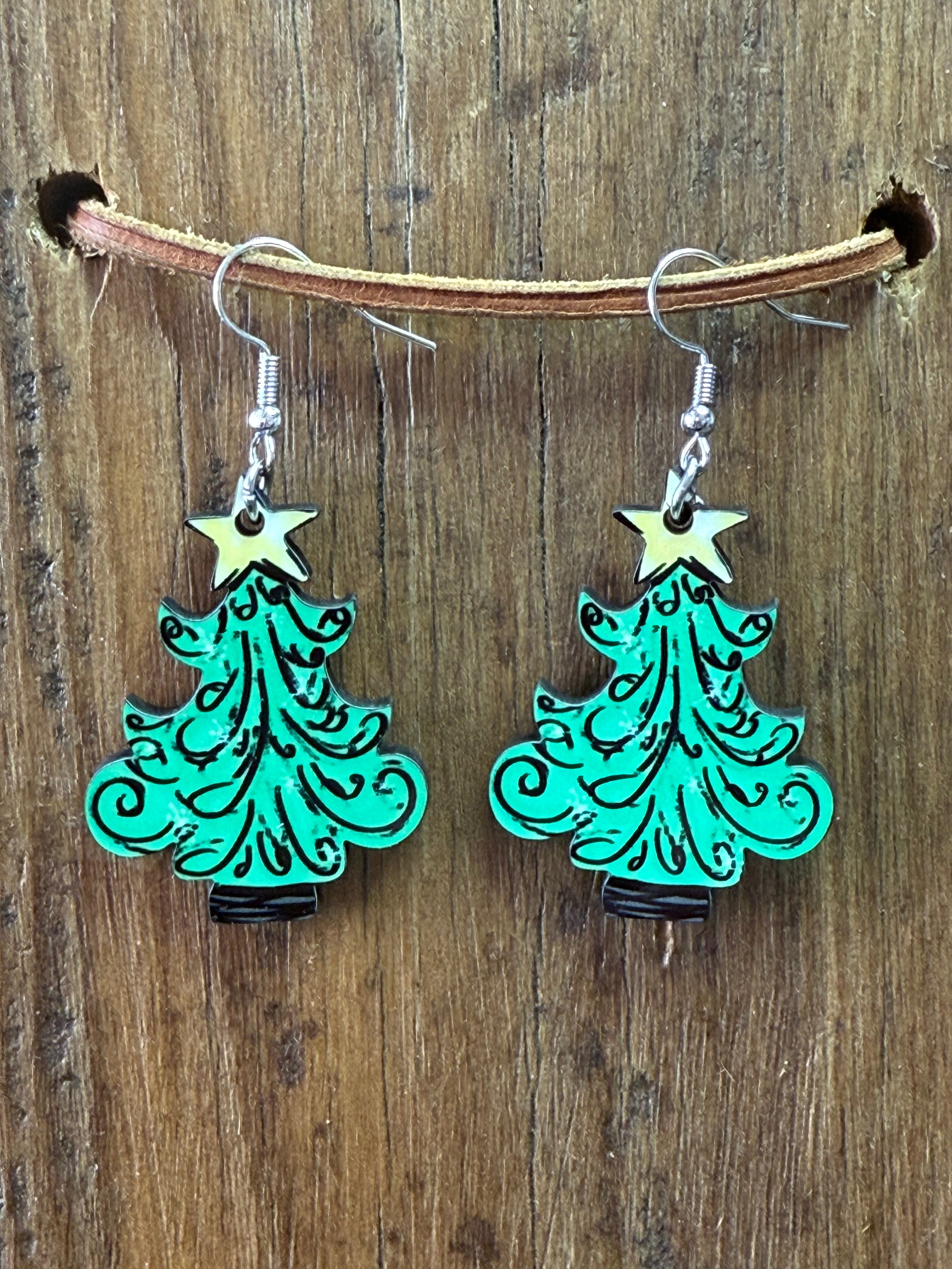 Whimsical Christmas Tree Wood Earrings