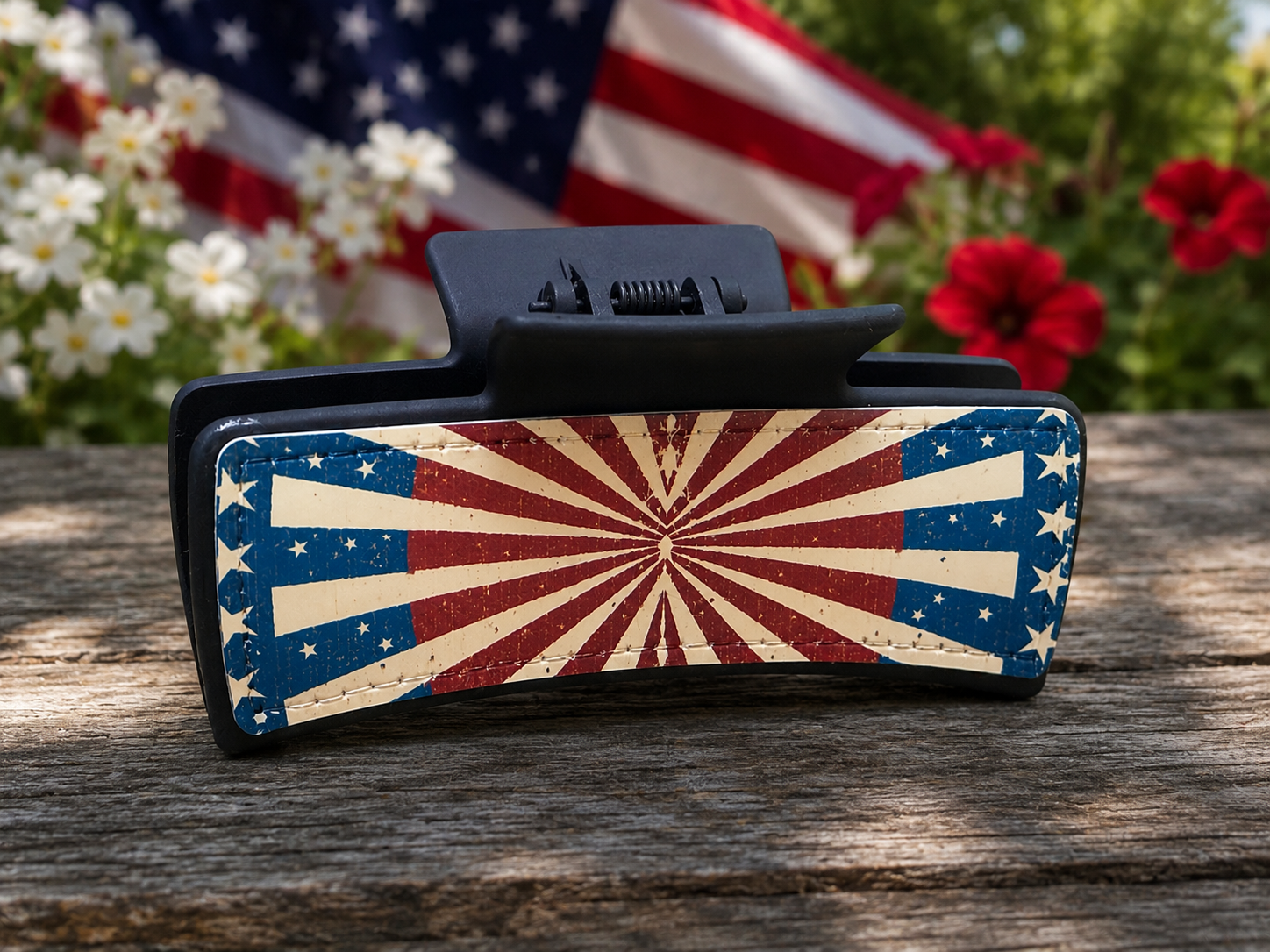Patriotic Sunburst Hair Claw Clips