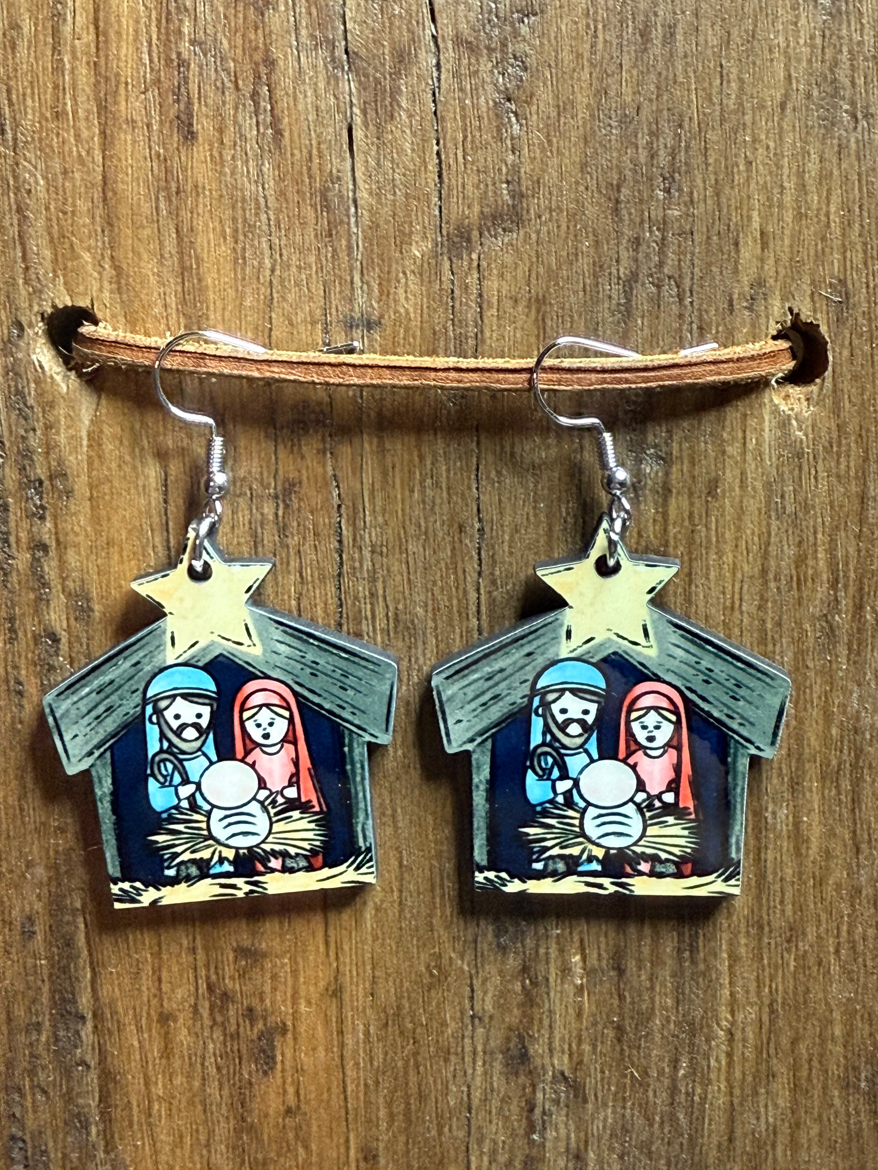 Nativity Wood Earrings – Nickel-Free Metal Post
