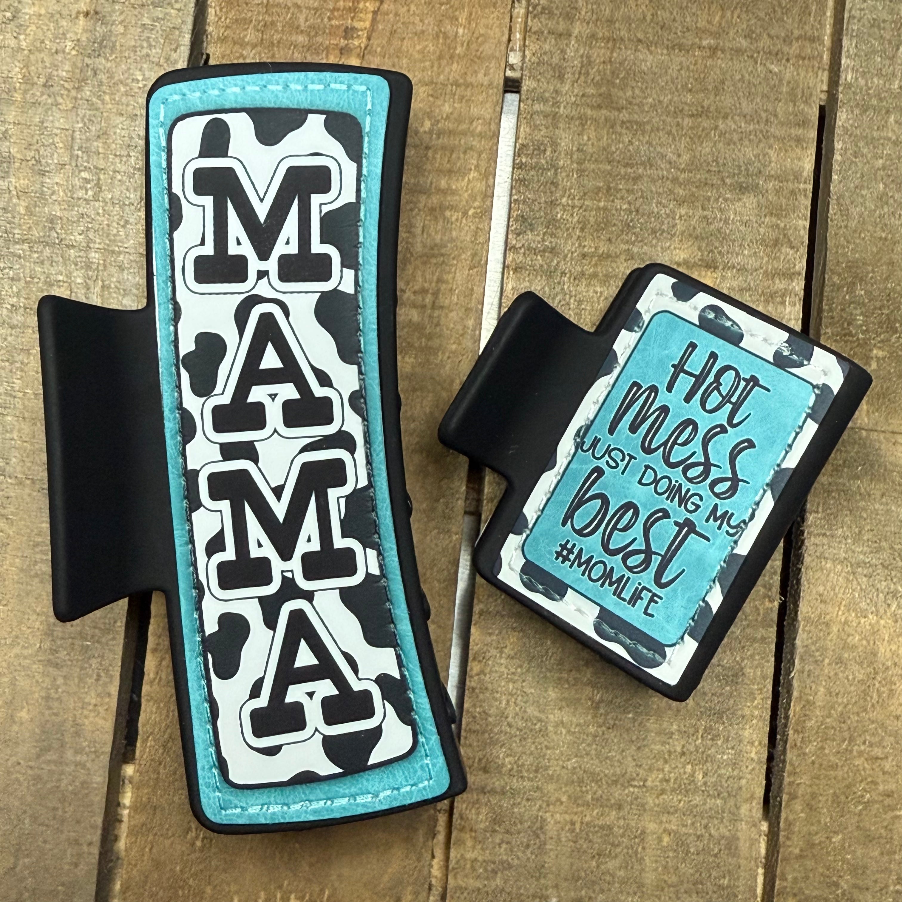 Mama Turquoise & Cow Print Hair Claw Clip