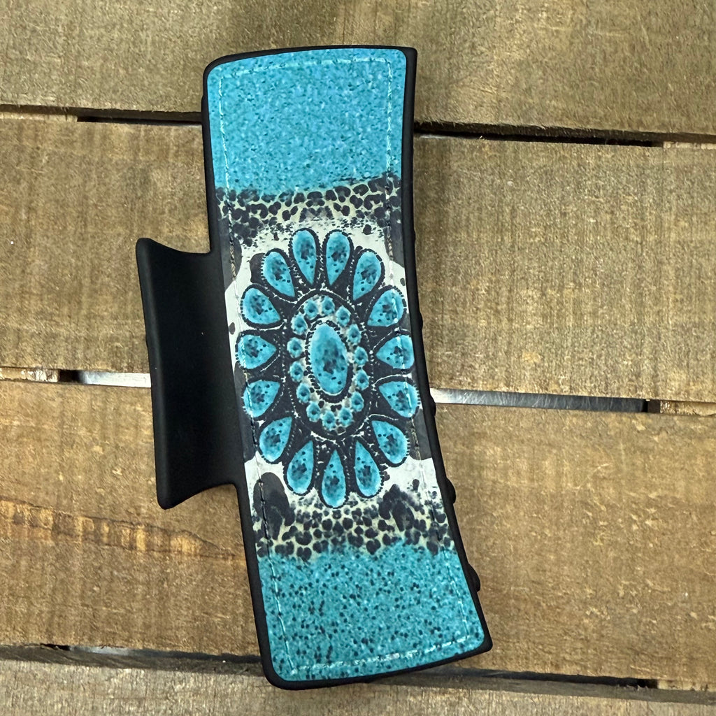 Teal Western Style Hair Claw Clip